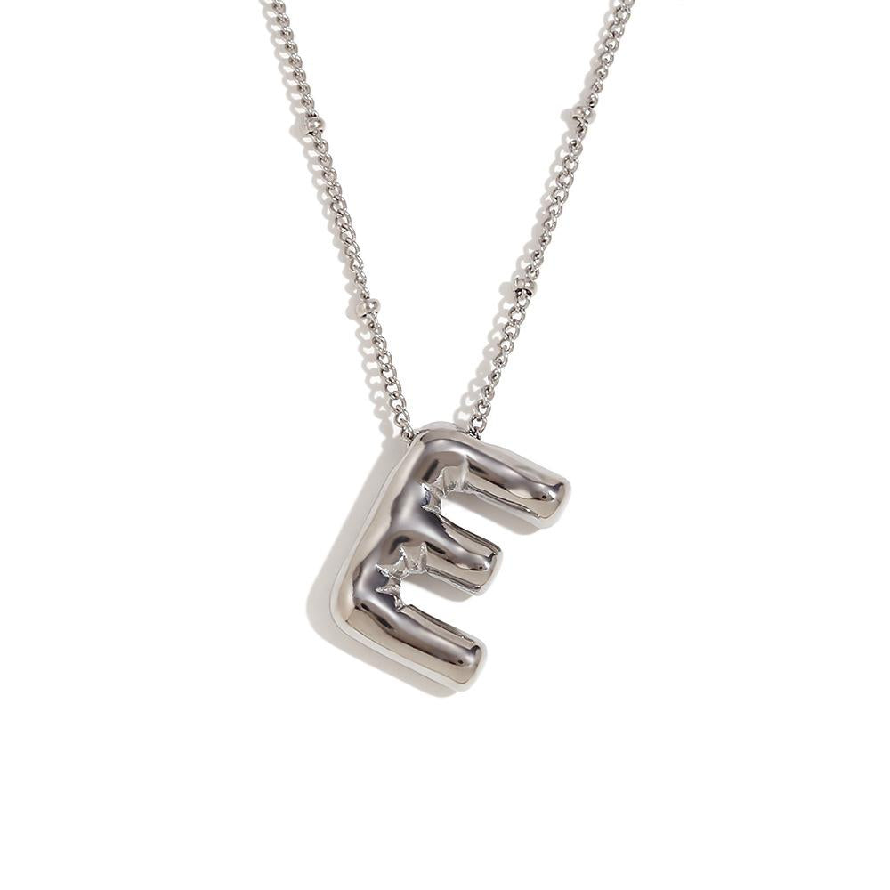 Bubble Chunky Initial Letter Pendant Necklace