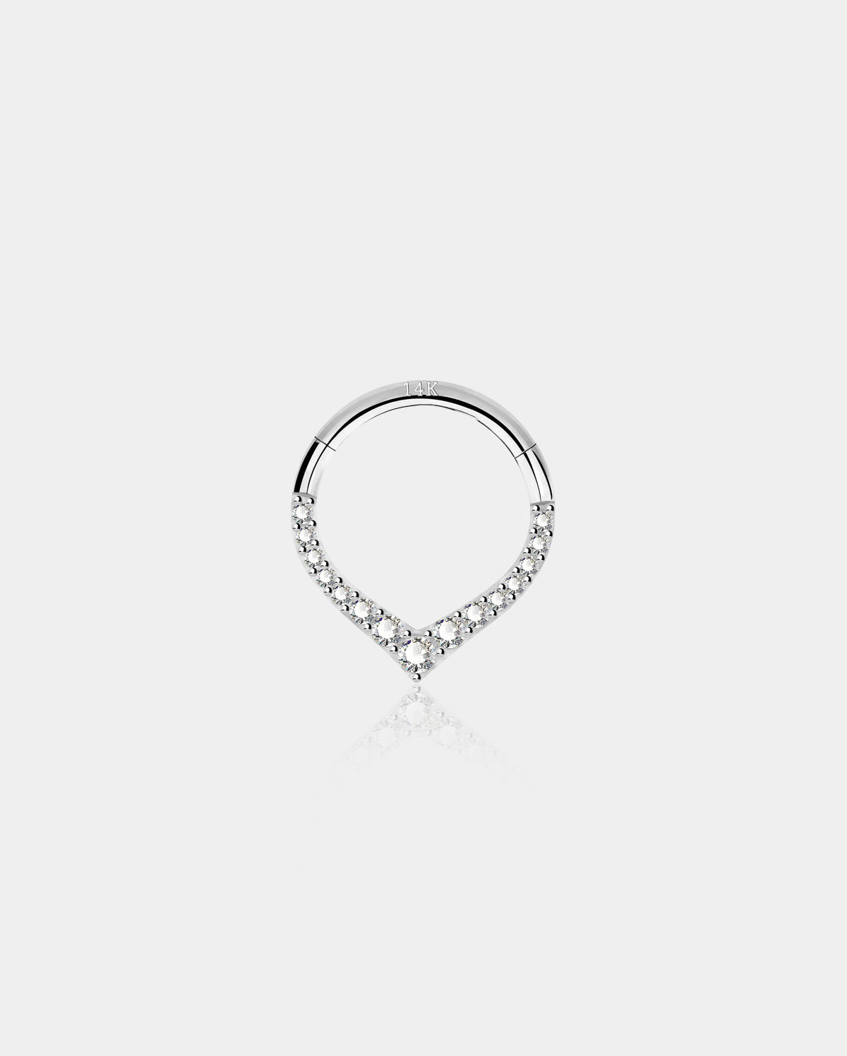 14K White Gold CZ V-Shape Segment Septum Ring