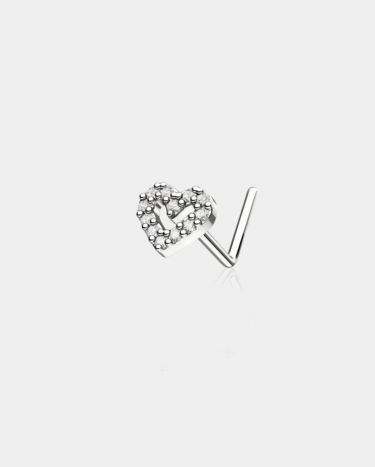 Hollowed CZ Heart L-Shaped Nose Stud