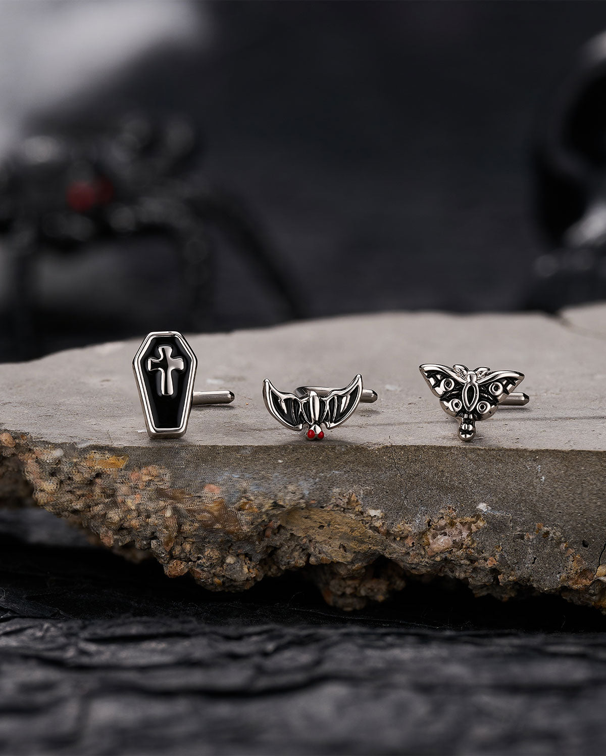 3PCS Bat Moth Coffin Nose Stud Set