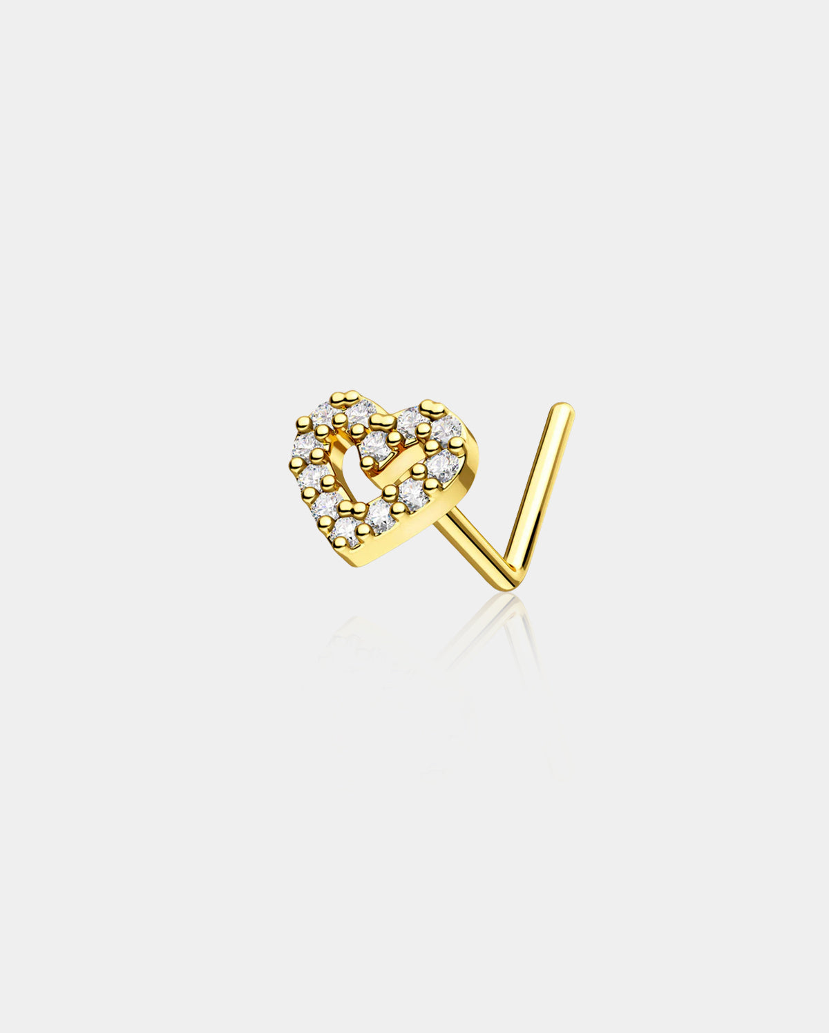 Hollowed CZ Heart L-Shaped Nose Stud