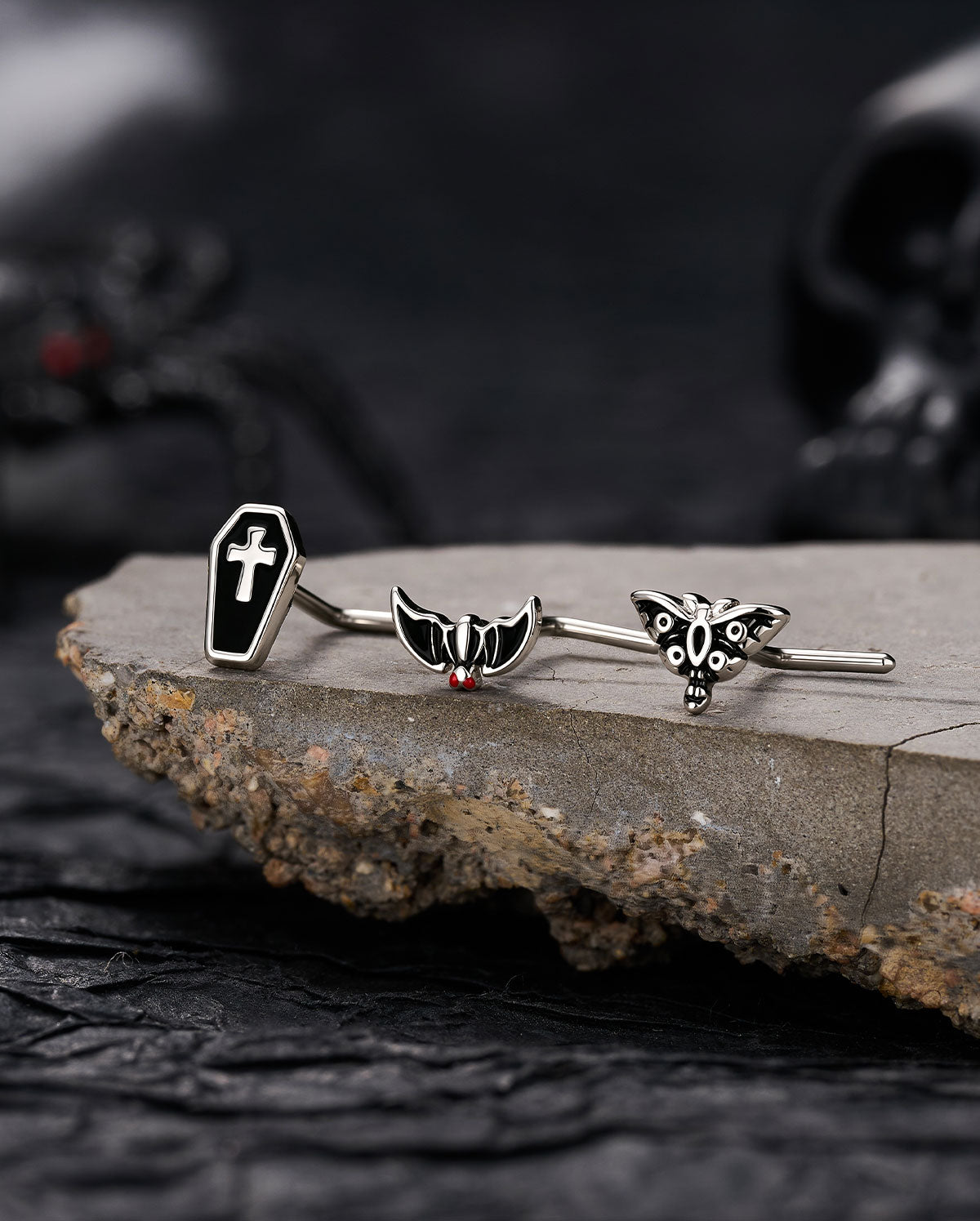 3PCS Bat Moth Coffin Nose Stud Set