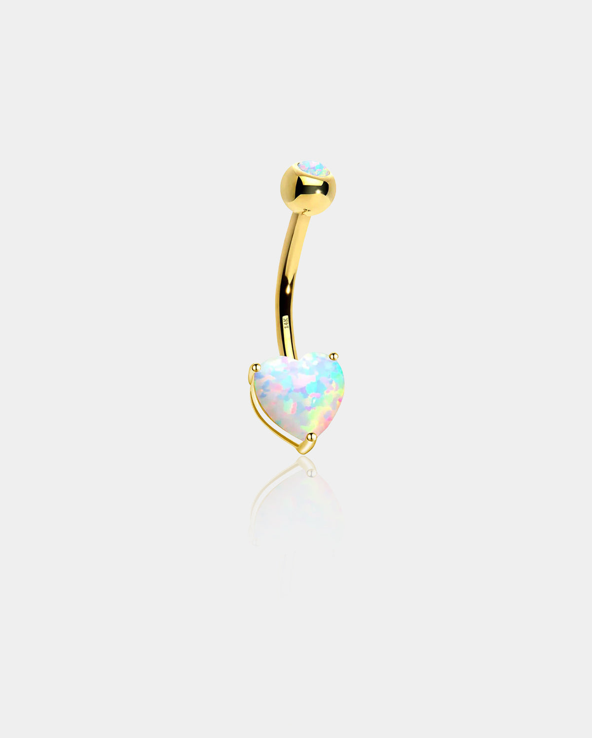 14K Gold Heart Opal Belly Ring