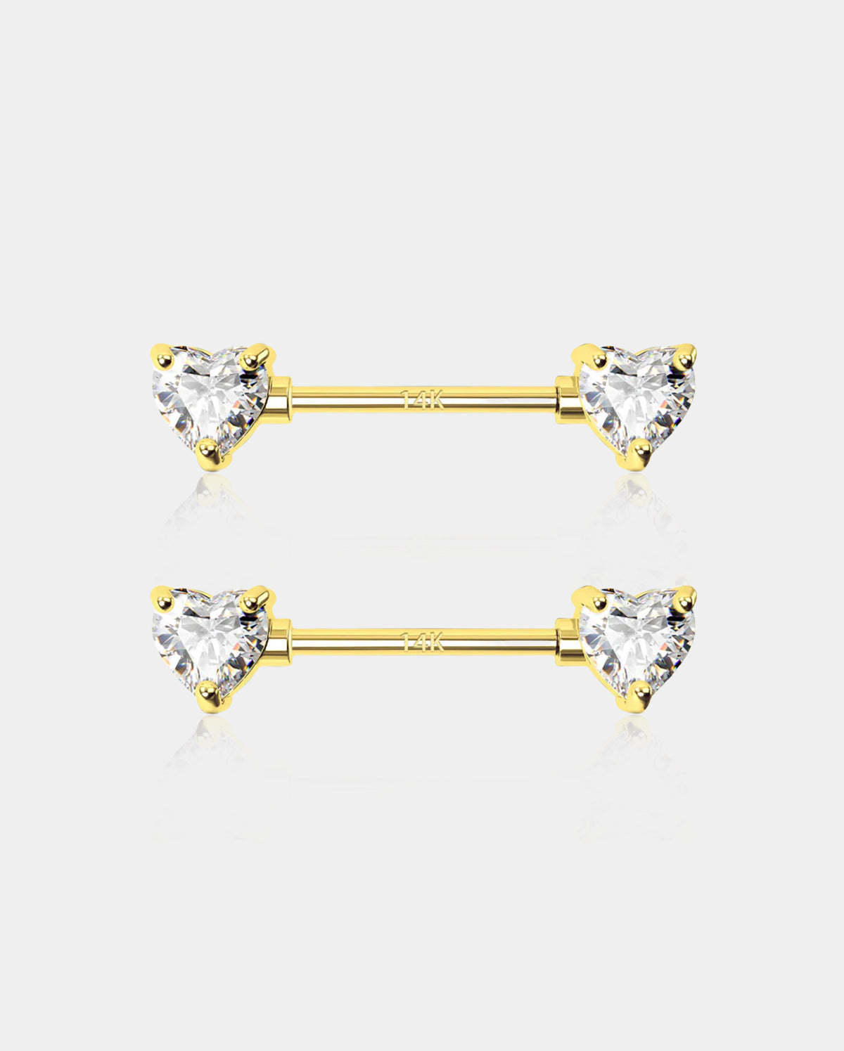 14k gold heart nipple rings