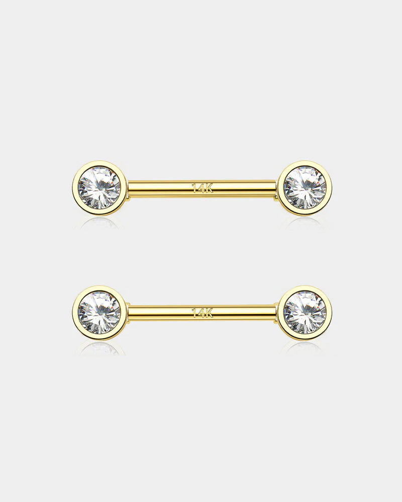14K Gold Bezel CZ Nipple Ring