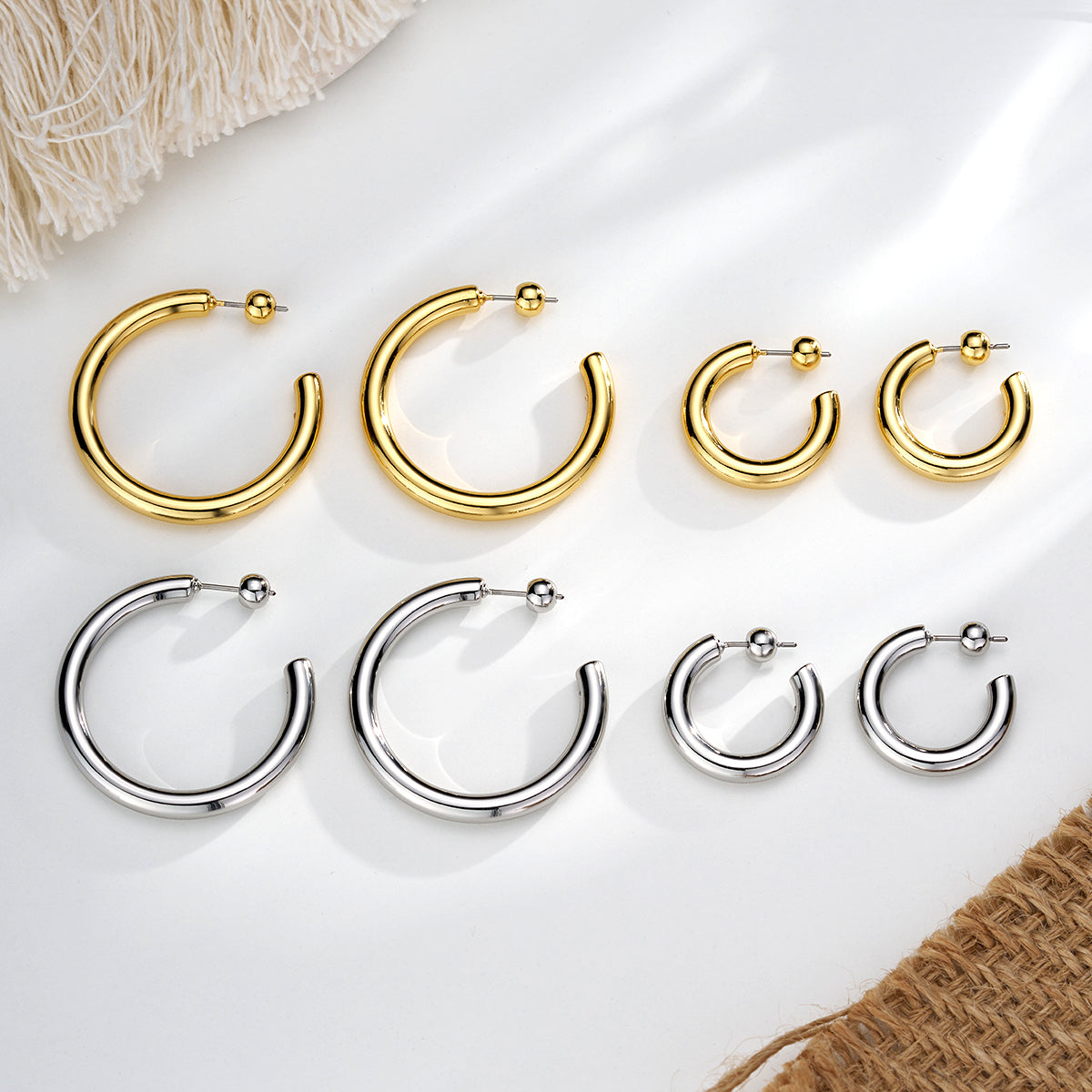 2PCS 18K Gold Plating Water Safe Hoop Earring