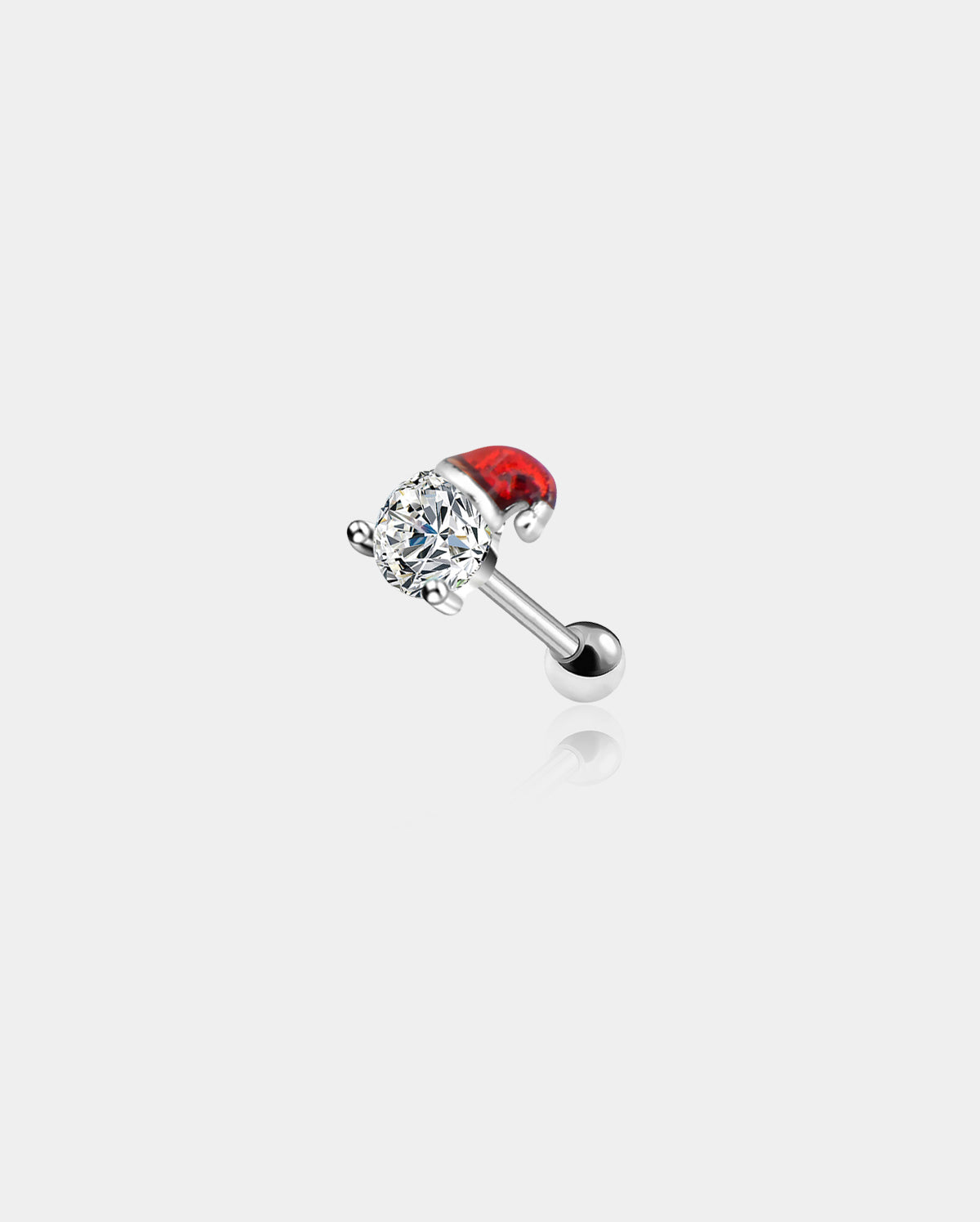 16G CZ Red Christmas Hat Helix and Tragus Cartilage Stud