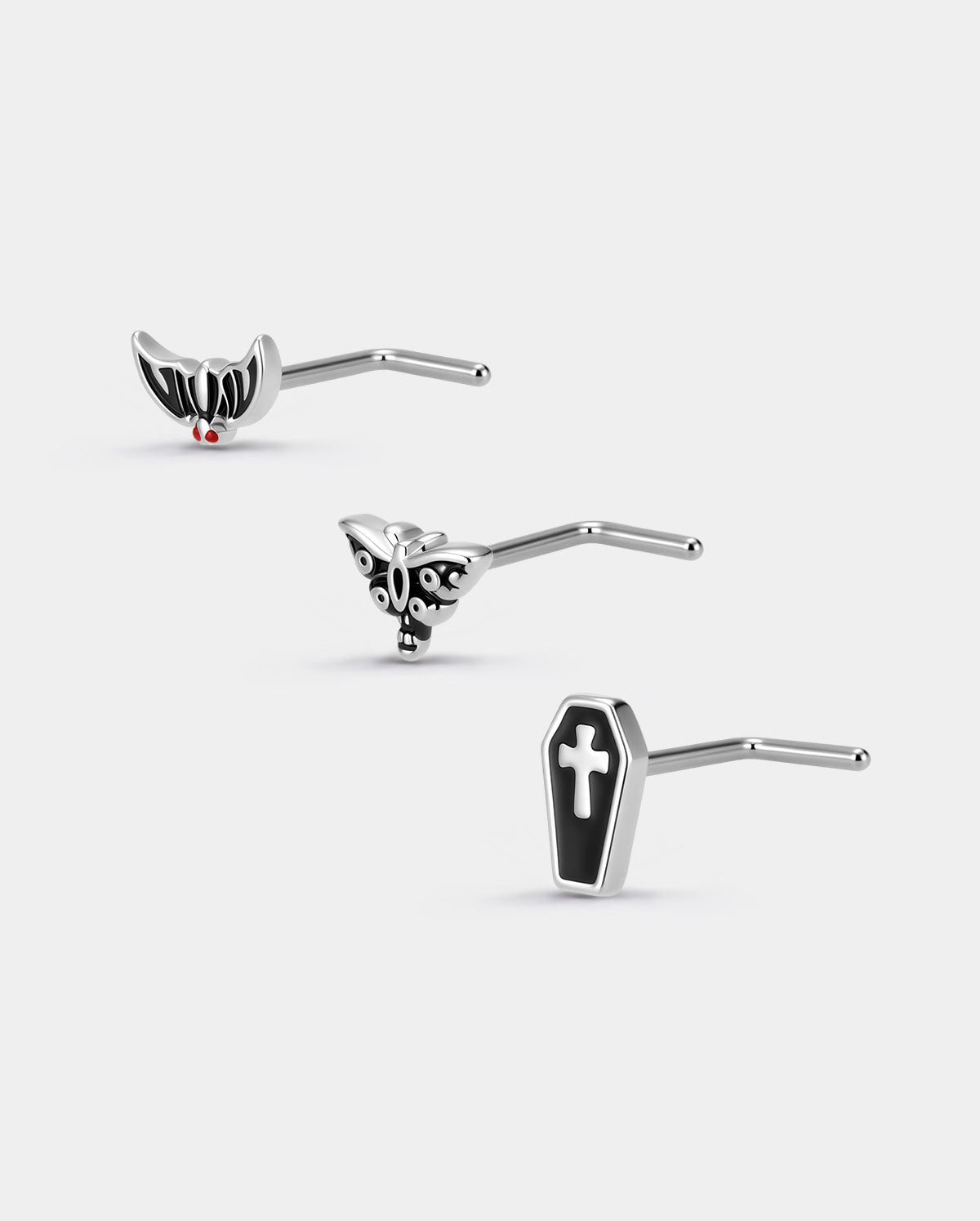oufer halloween Bat Moth Coffin Nose Stud Set