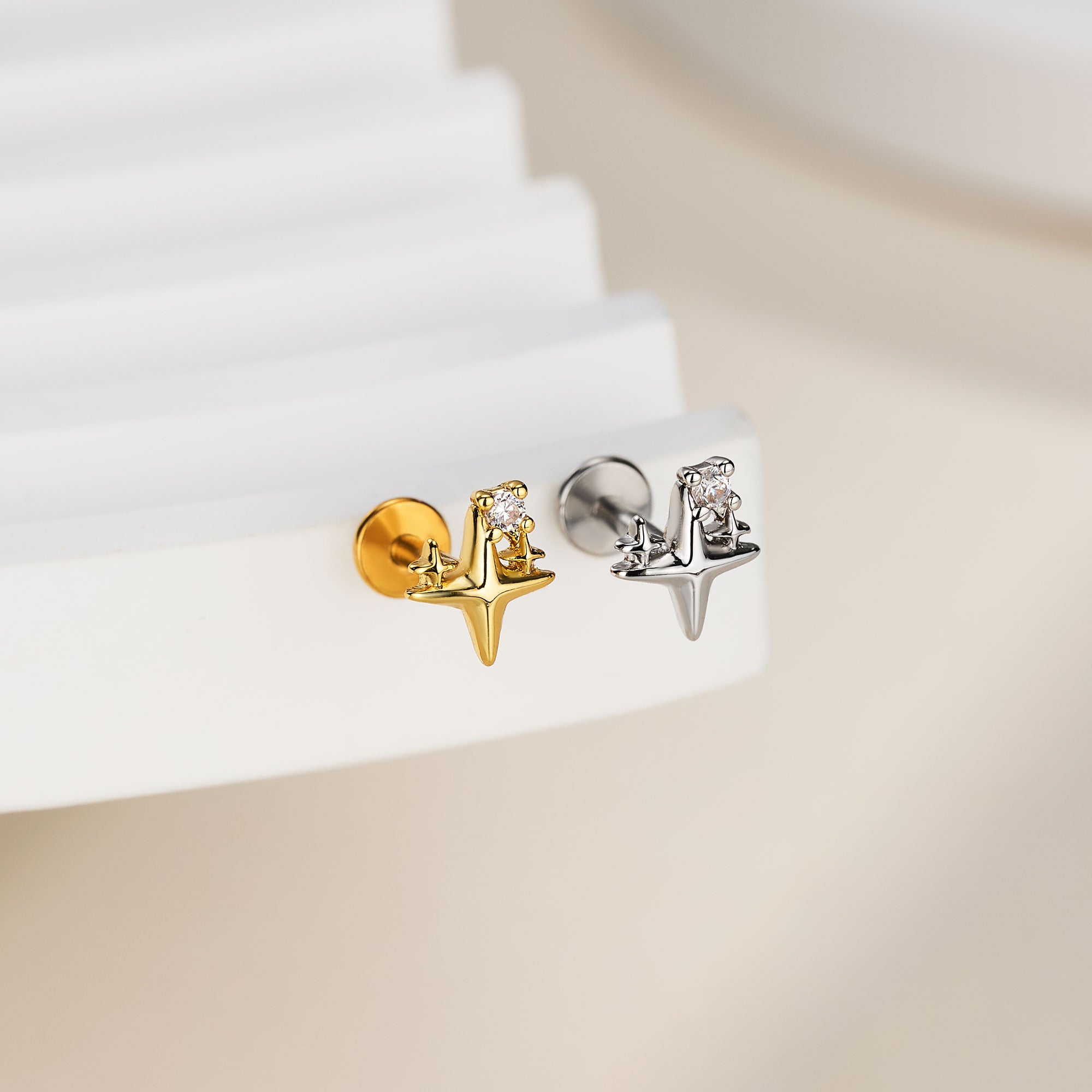 Starburst CZ Internally Threaded Cartilage Stud