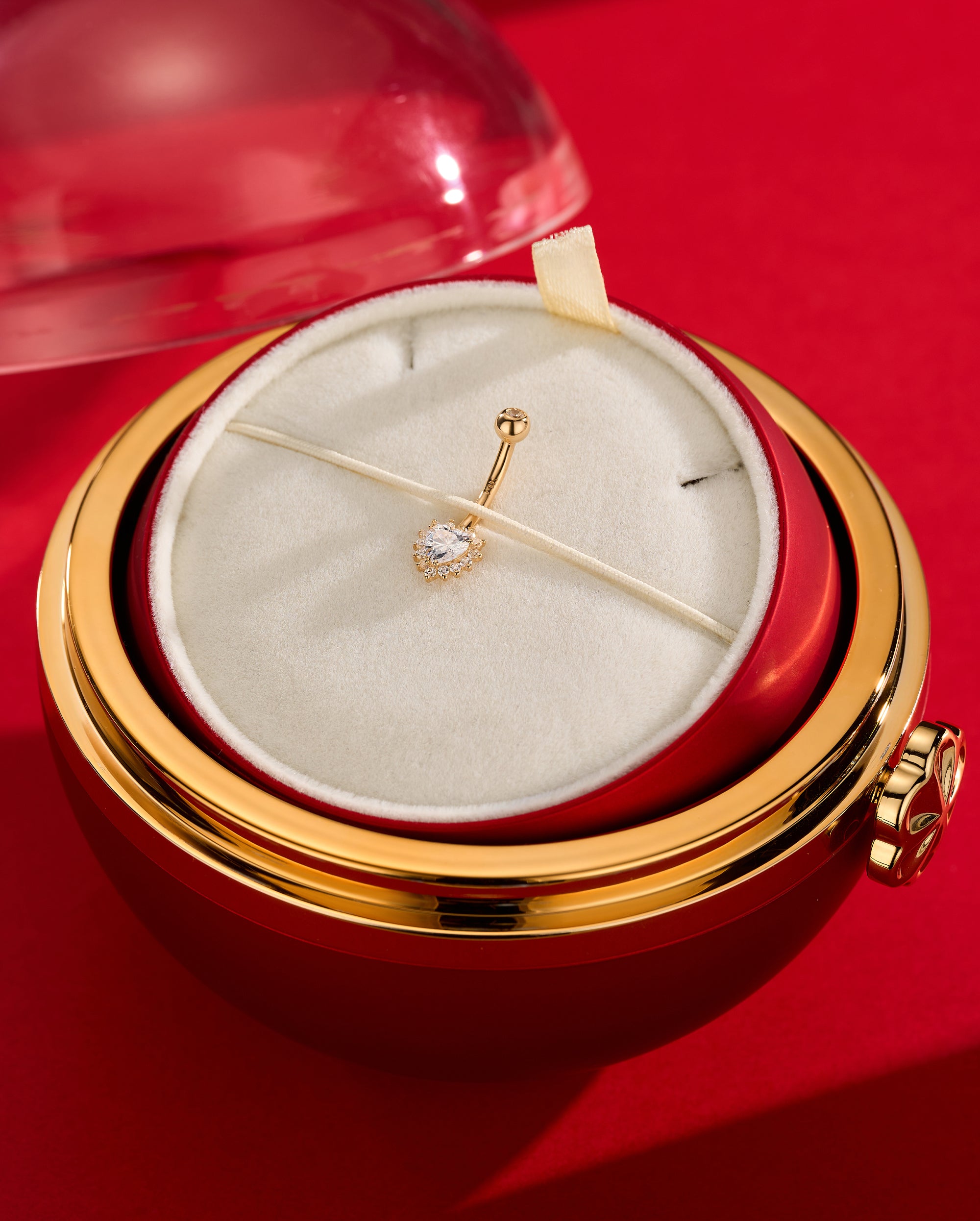 Anneau de nombril en forme de cœur en or 14 carats avec oxyde de zirconium transparent et 14 g