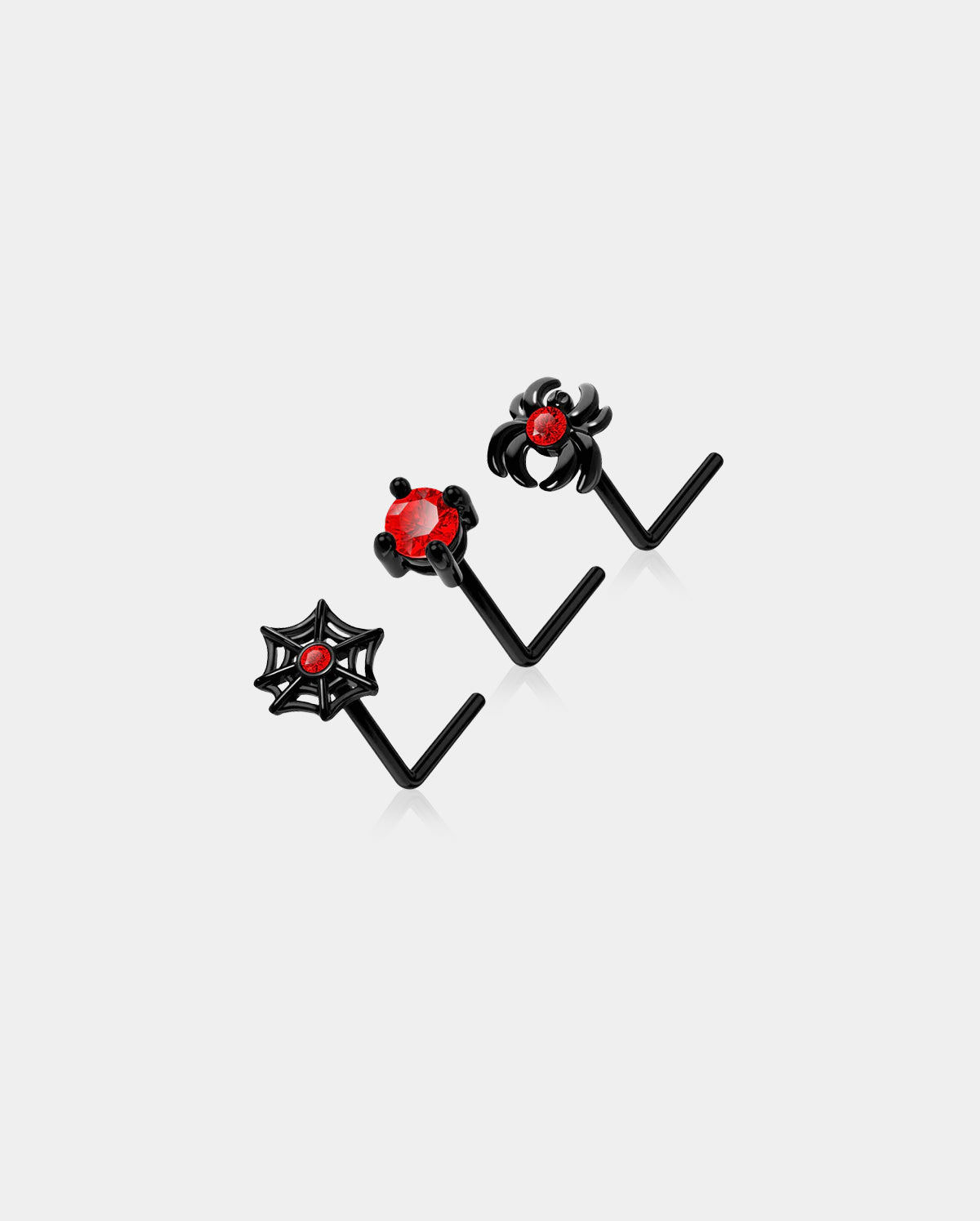 3PCS Black & Red Spider Nose Stud Set