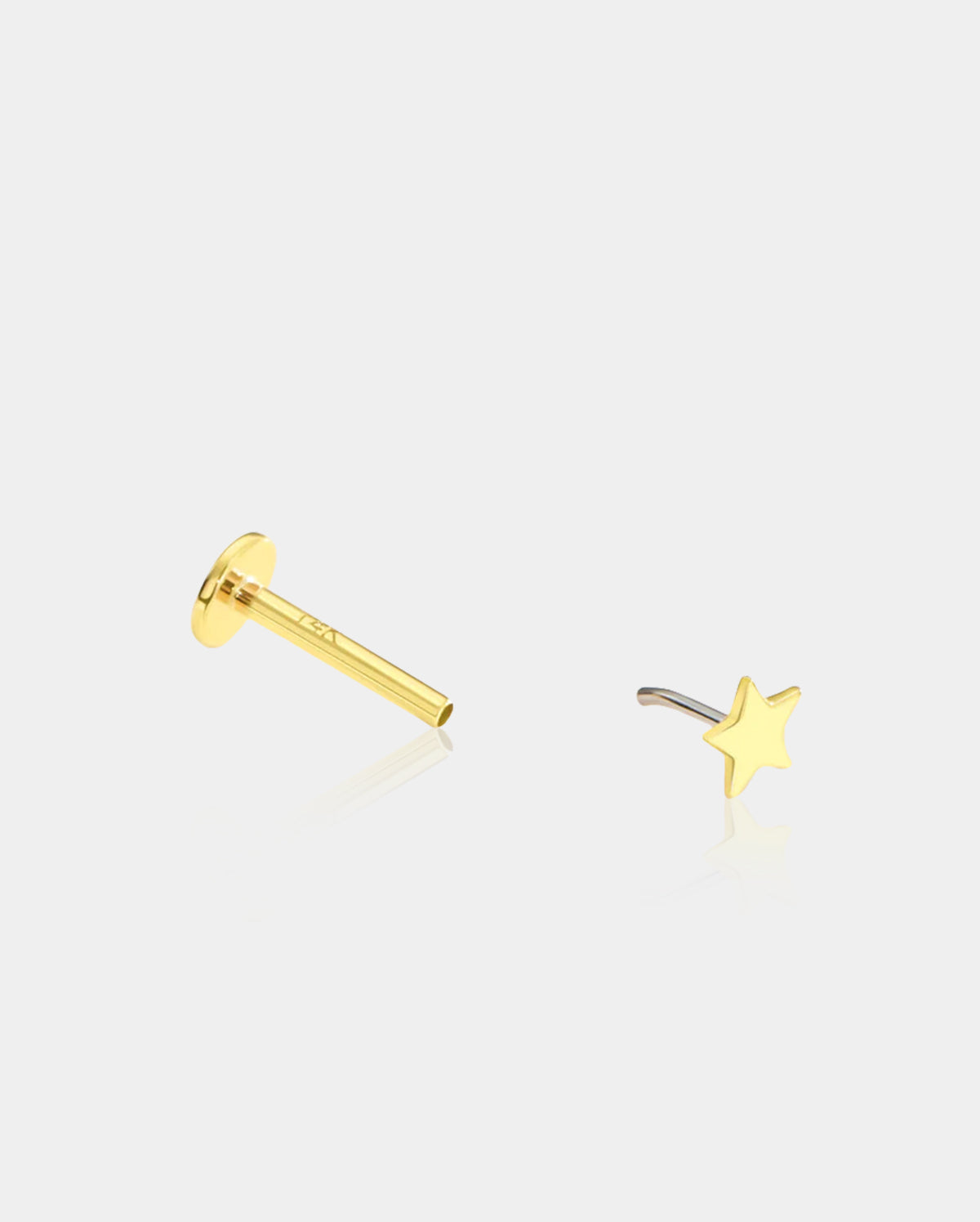 14K Gold Flat Star Threadless Nose & Earring Stud