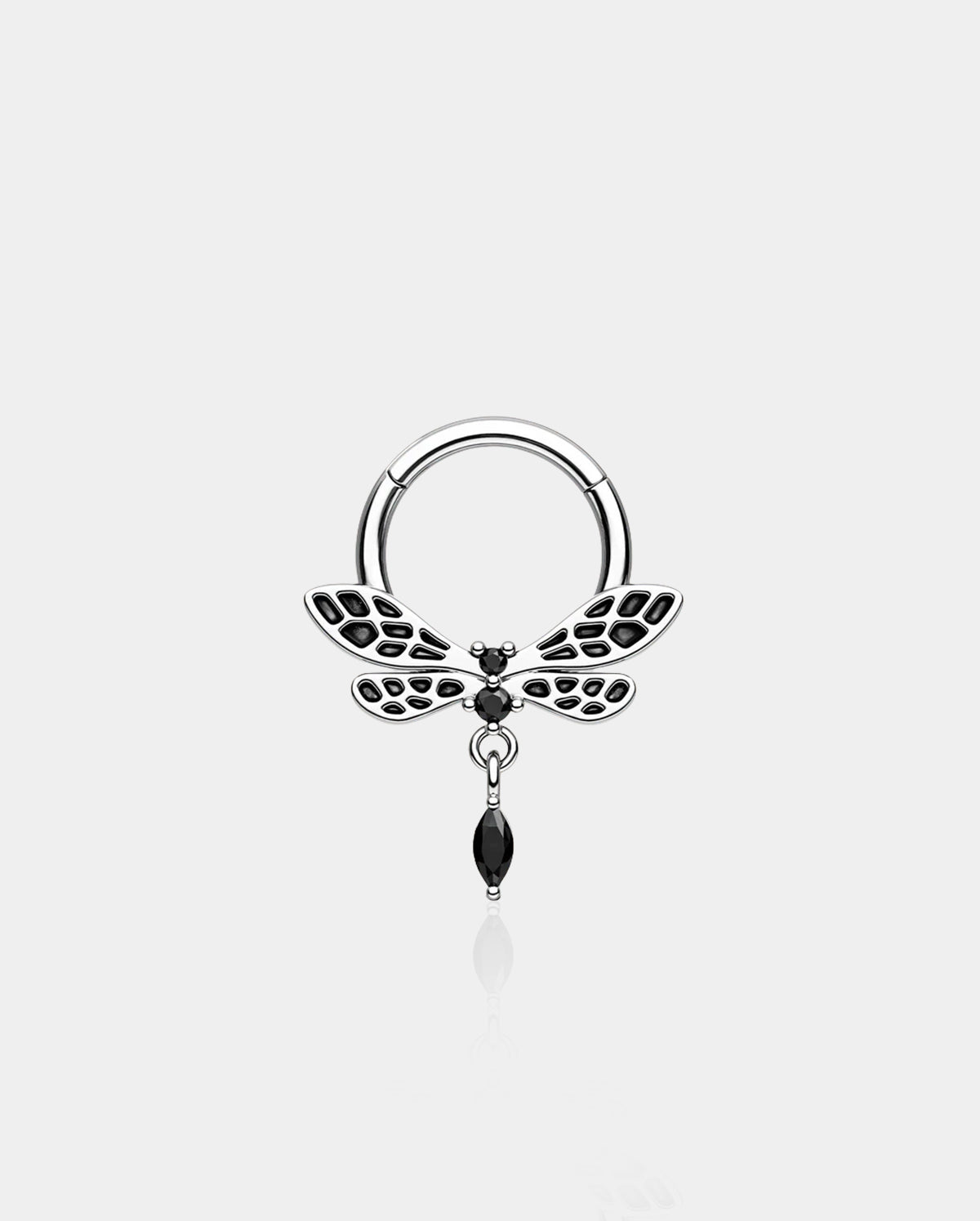 Dragonfly Black CZ Septum Ring