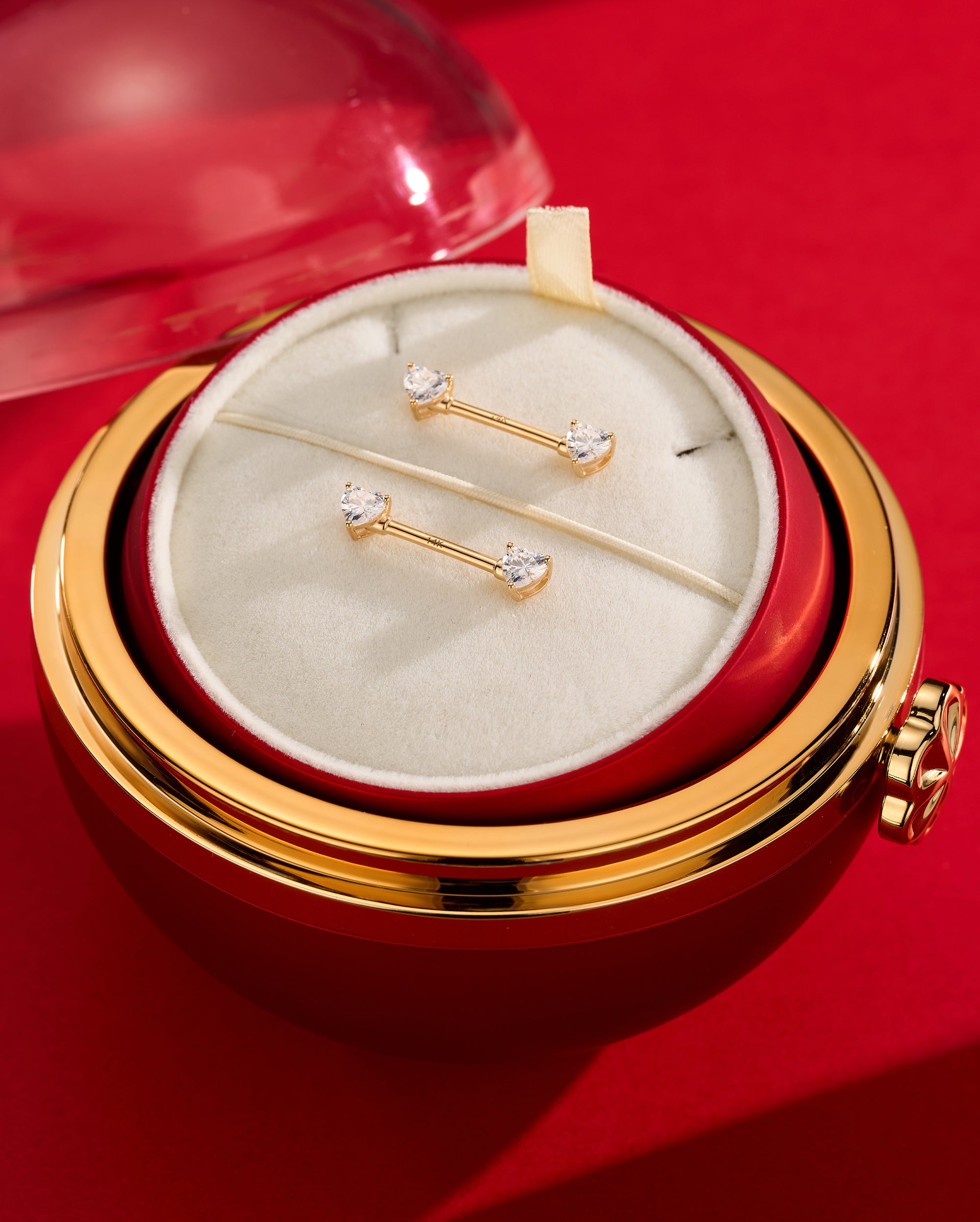 14K Gold Heart CZ Nipple Ring