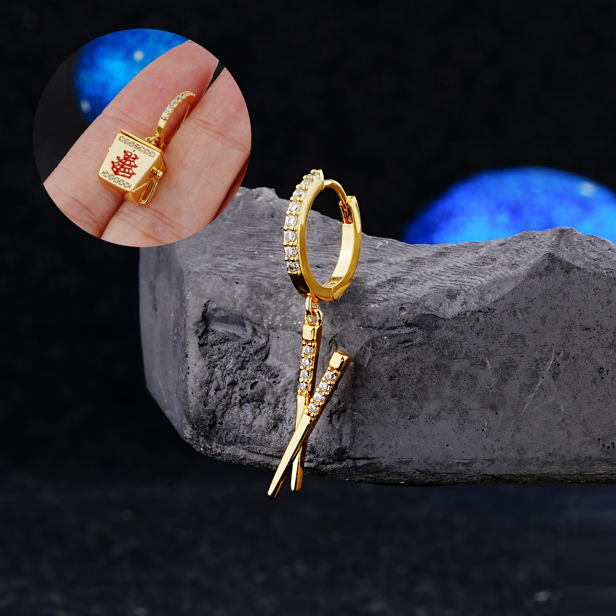 2PCS Chinese Take Out Container & Chopsticks 18K Plating Hoop Earring