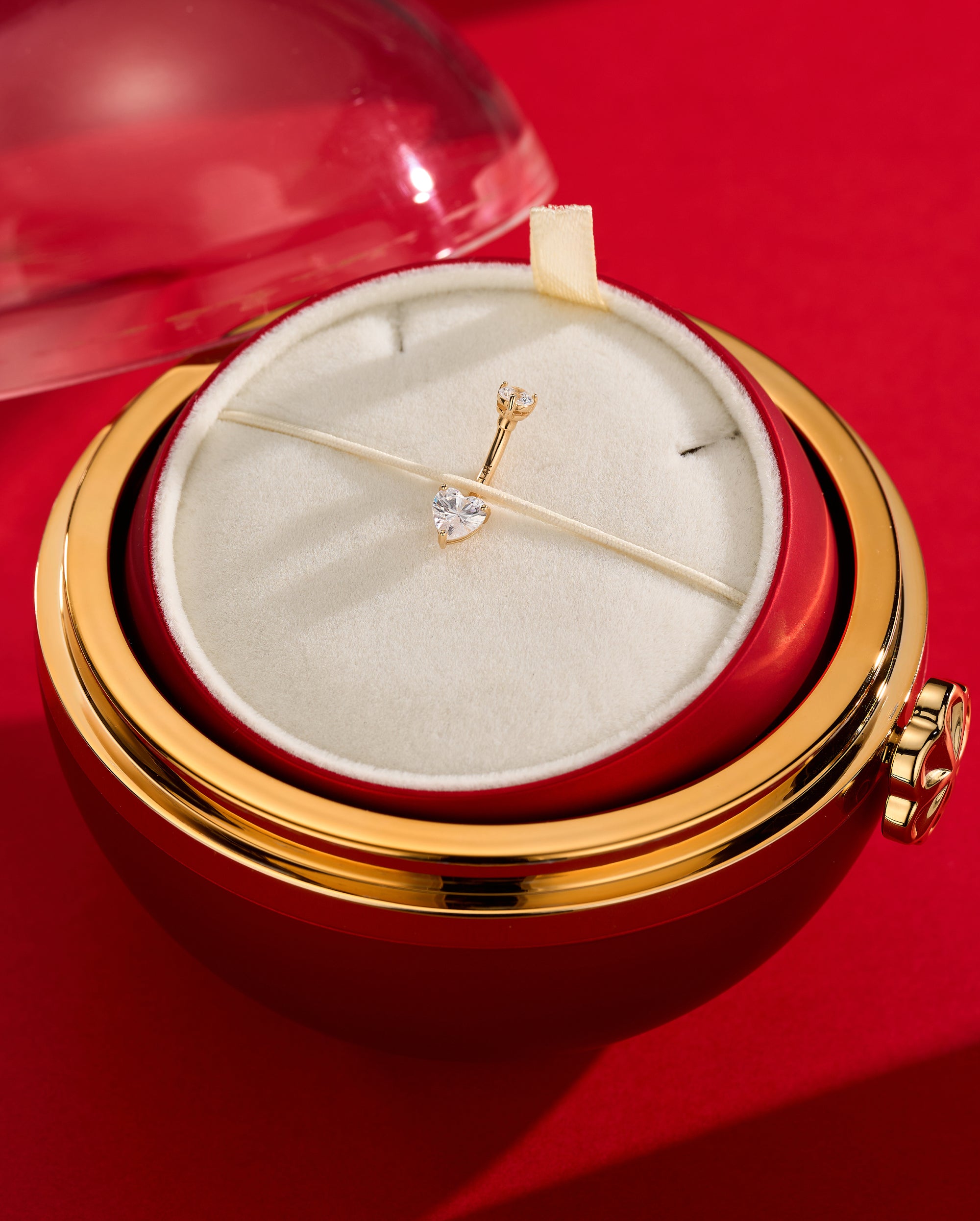 Anillo de vientre de oro 14G Anillo de botón de vientre de corazón CZ claro