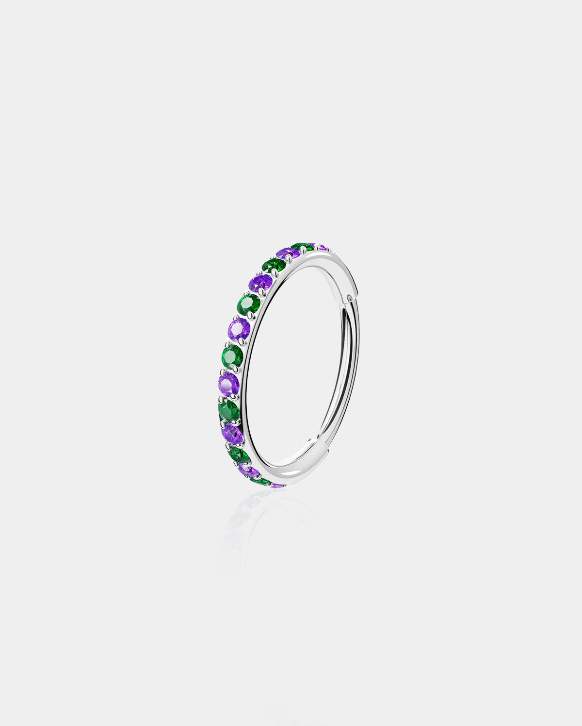 green and purple small hoop nose ring