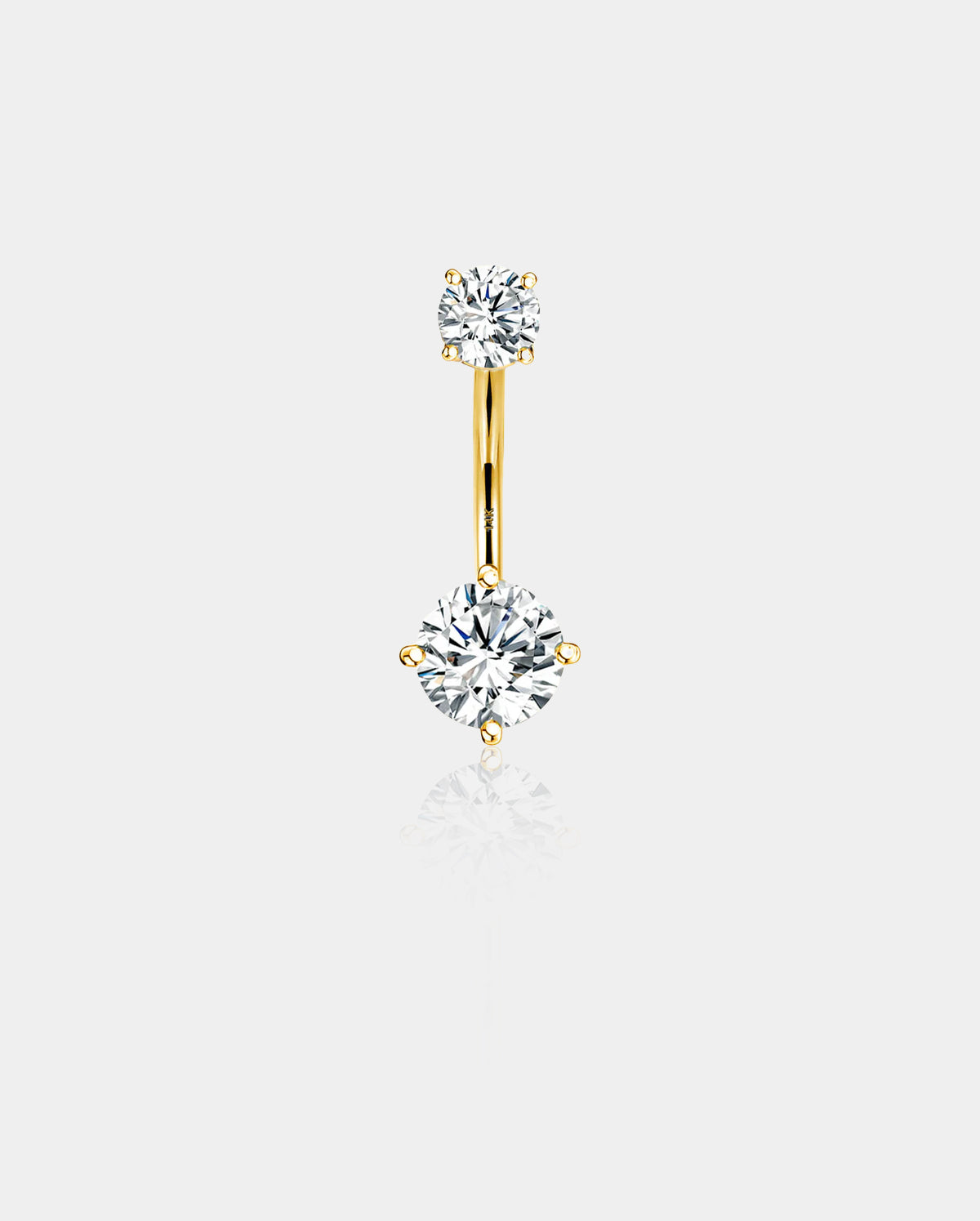 14K Solid Gold Navel Ring Top and Bottom CZ Belly Button Ring - OUFER BODY JEWELRY