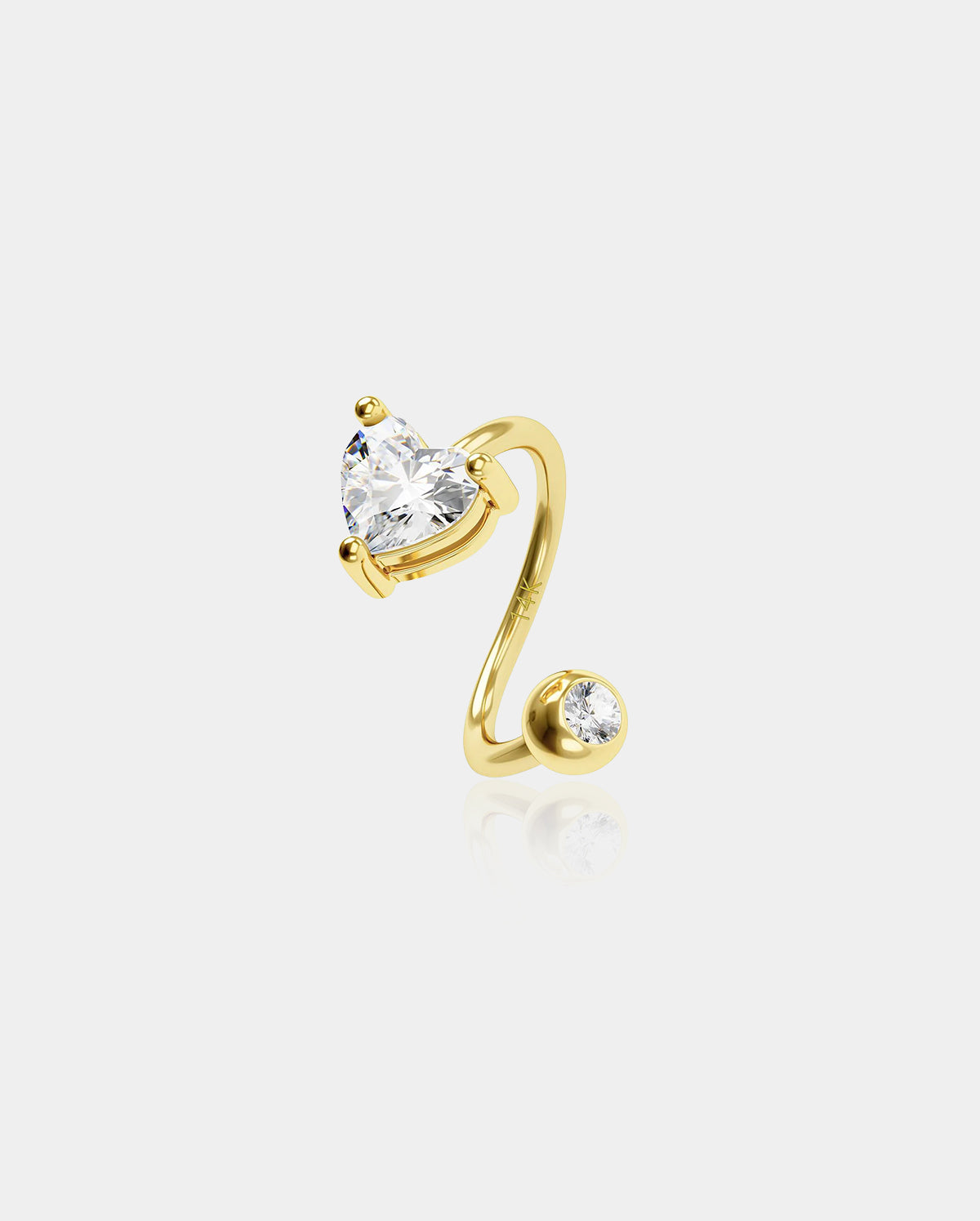 14K Gold Heart CZ S-Shaped Cartilage Earring