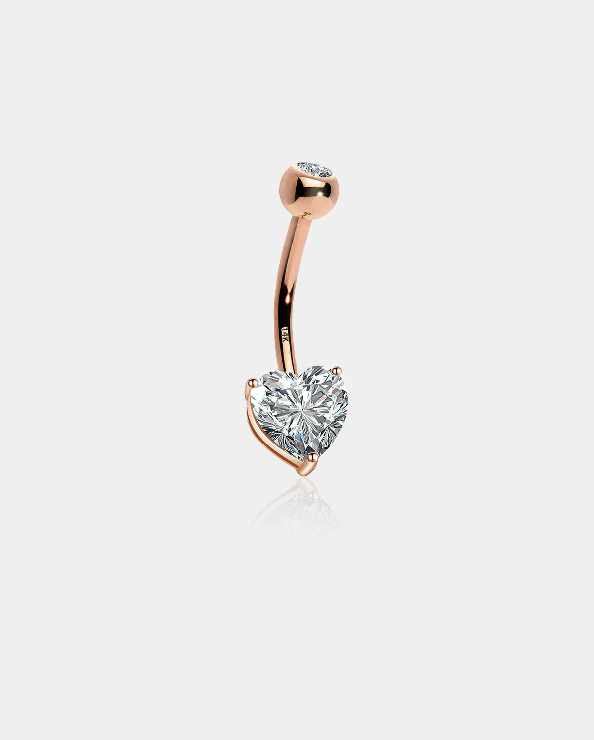 14K Rose Gold Belly Button Rings 14G Heart Solitaire CZ Navel Ring - OUFER BODY JEWELRY