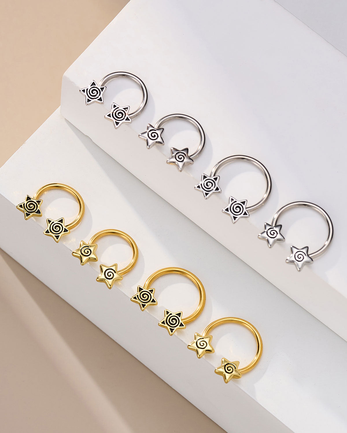 Oxidized Spiral Star Horseshoe Septum Ring