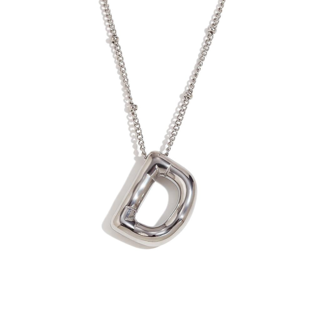 Bubble Chunky Initial Letter Pendant Necklace