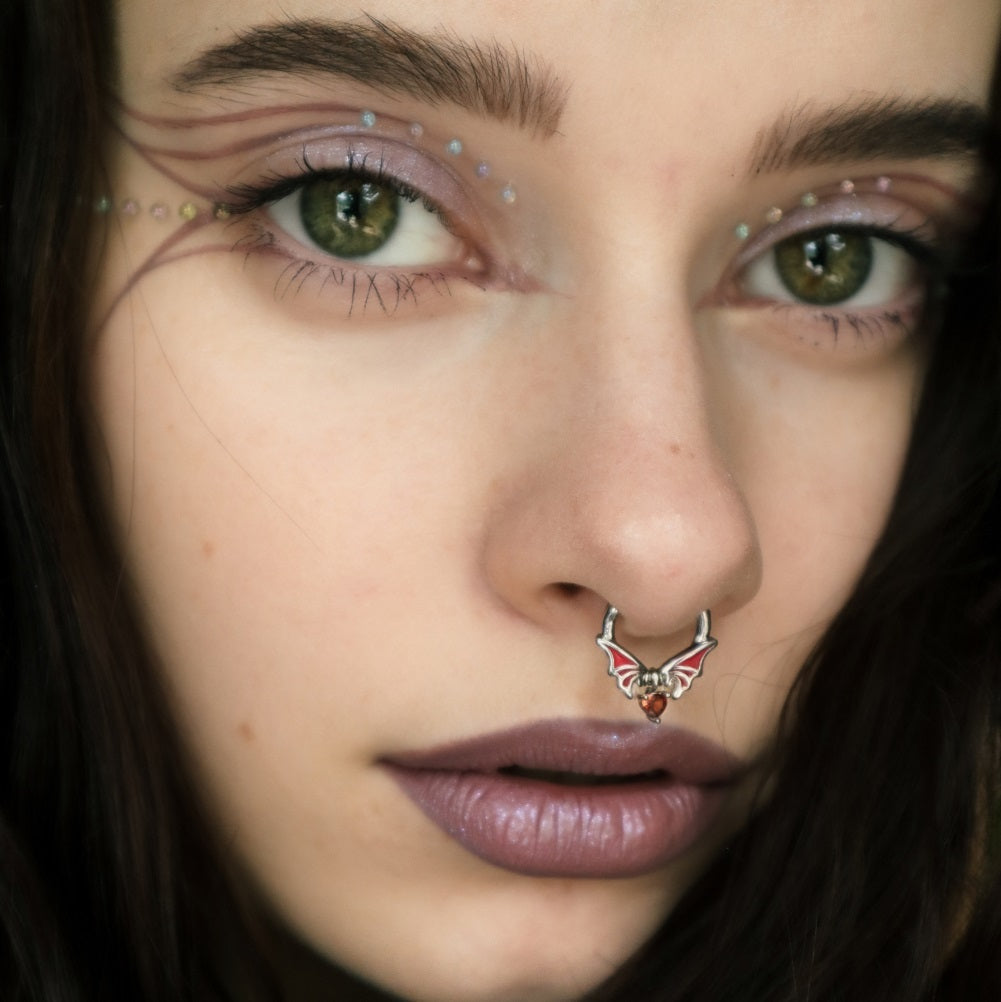 16G Bat Wings Dangle Heart CZ Septum Hoop