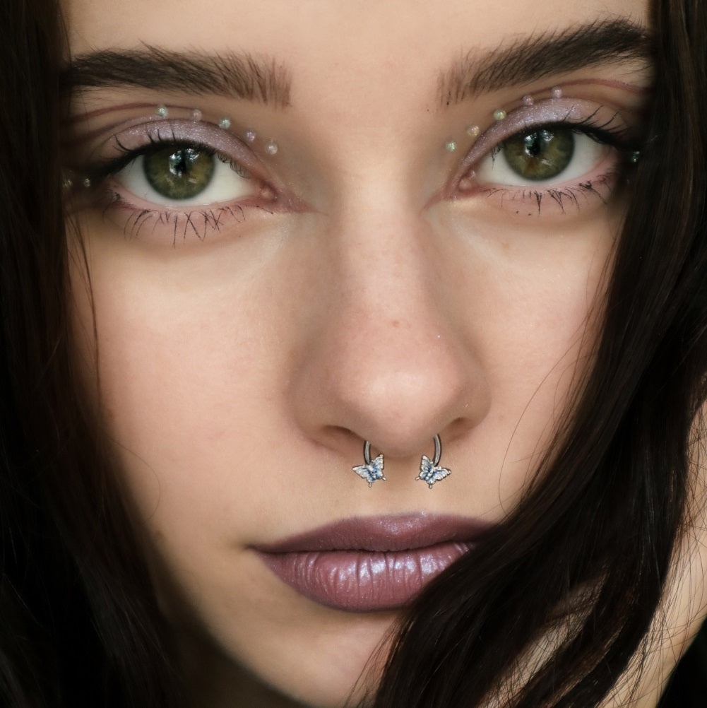 Blue Butterfly Horseshoe Septum Ring