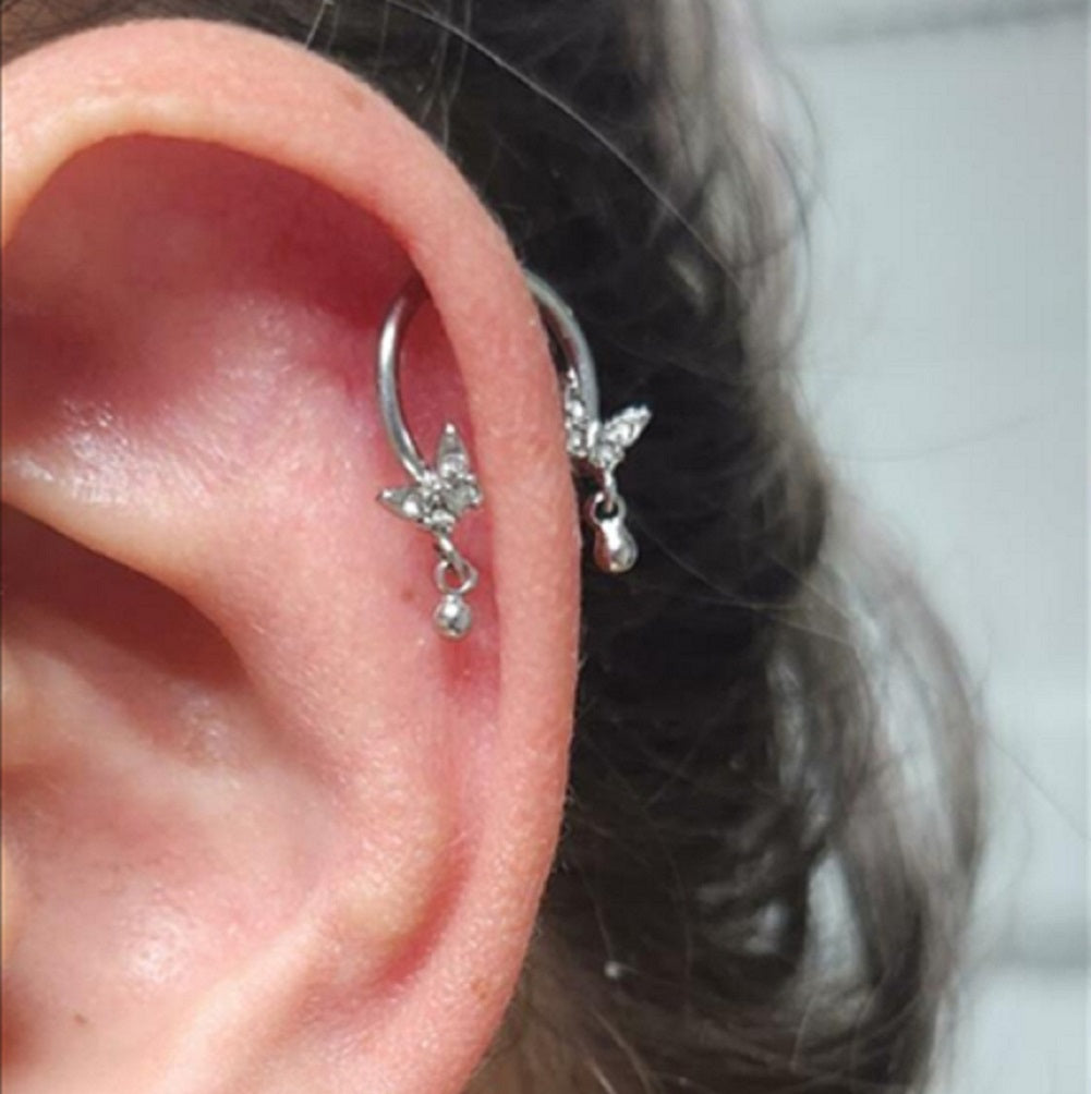 Shiny Butterfly Dangle Horseshoe Septum Ring