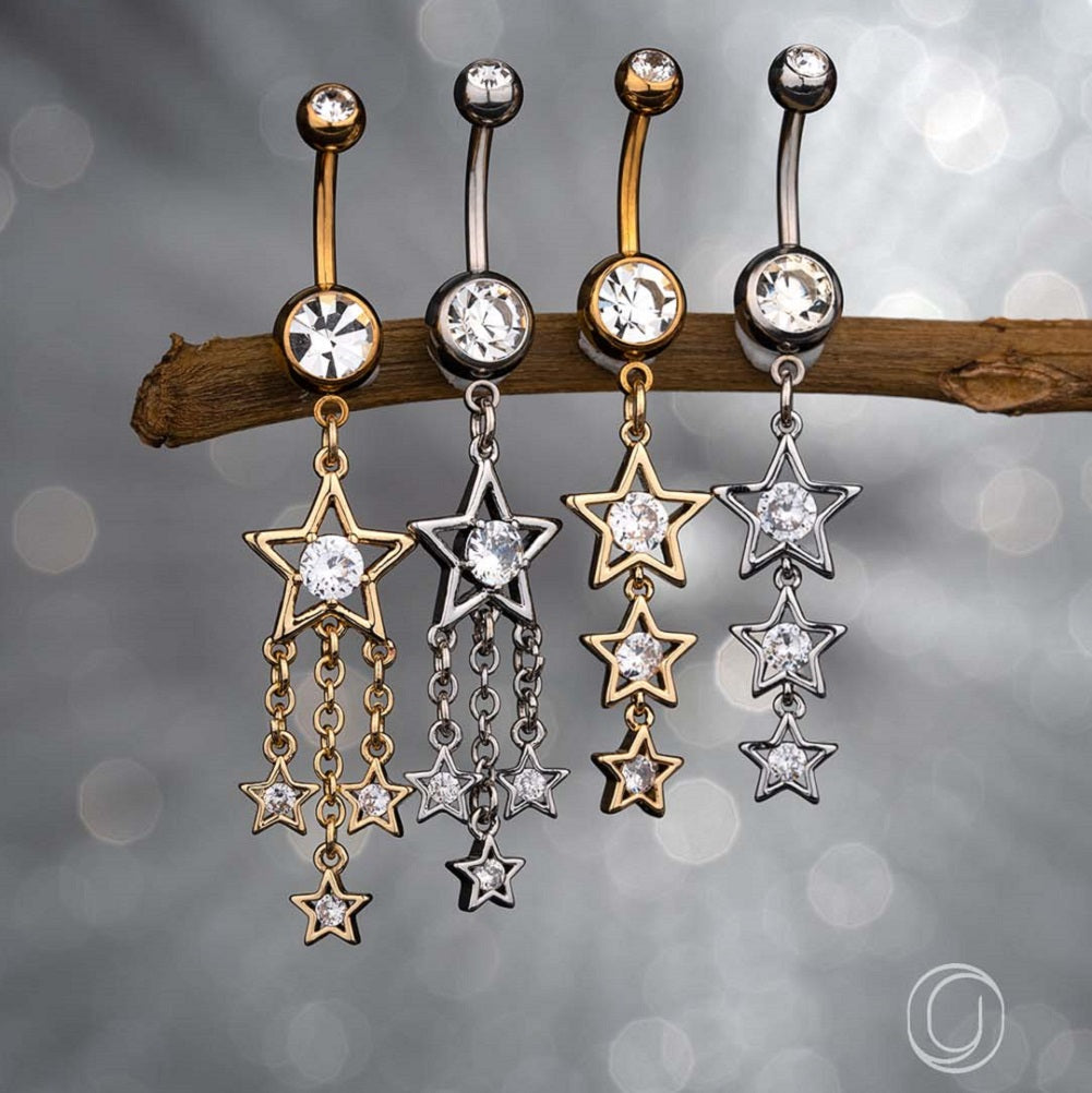 Stars CZ Dangle Belly Ring