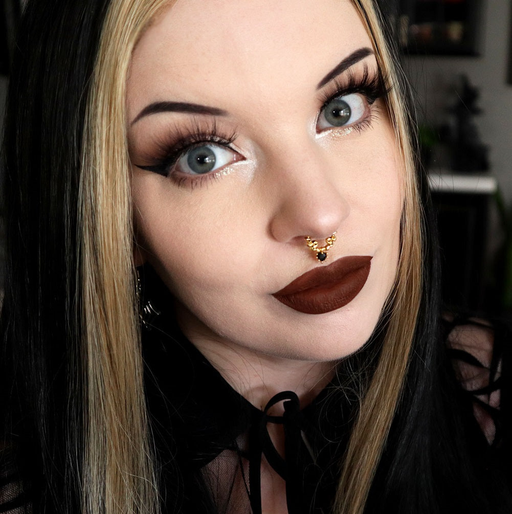 Snake Black Heart Gem Dangle Septum Ring