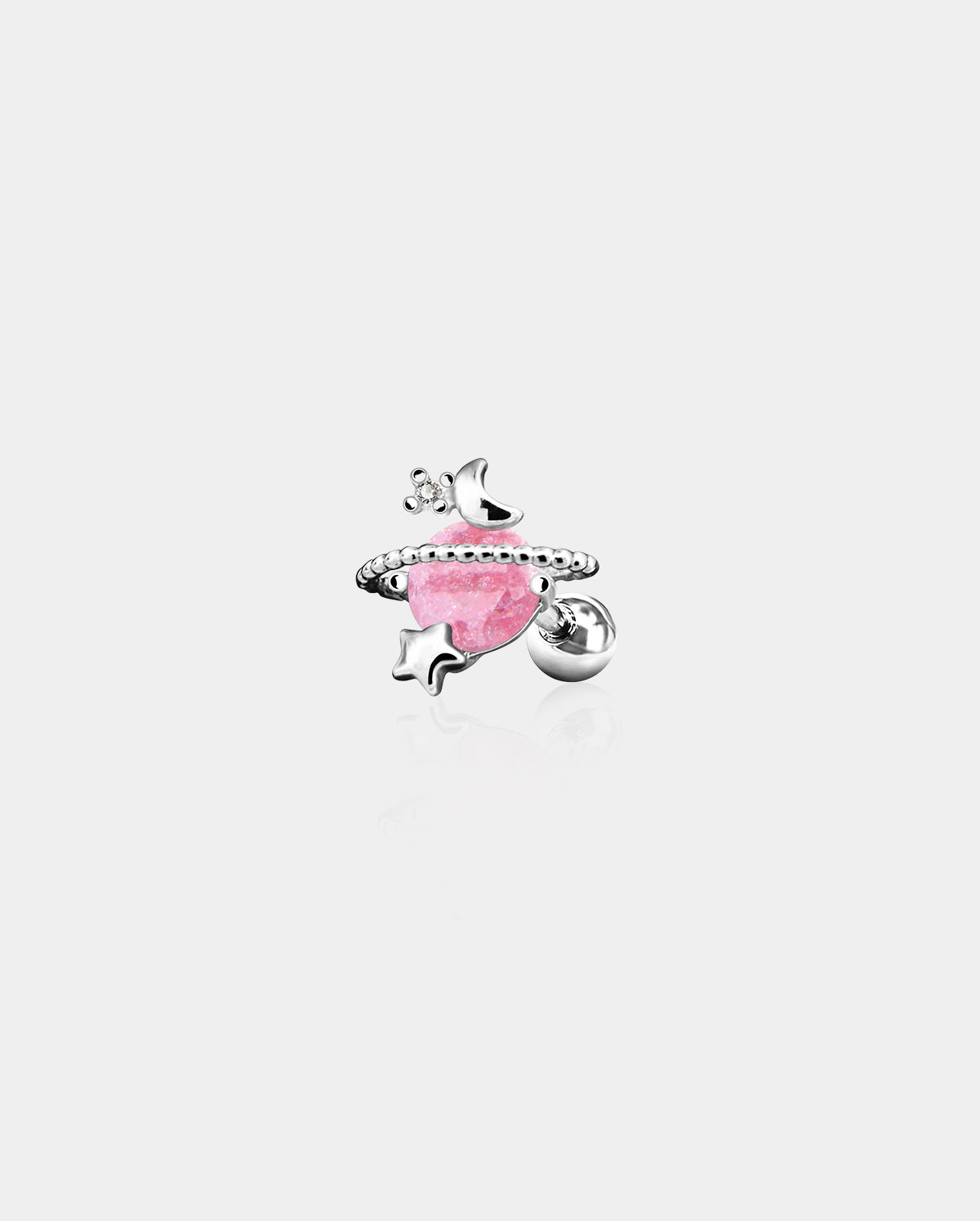 16G Pink Gemstone Silver and Rose Gold Planet Barbell Helix Stud - OUFER BODY JEWELRY