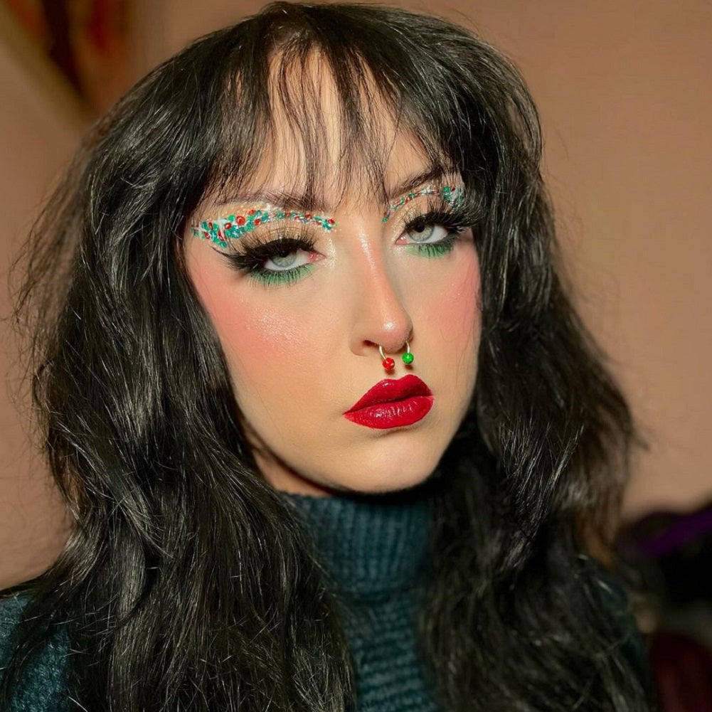 Red and Green Bauble Ball Internally Threaded Septum Ring