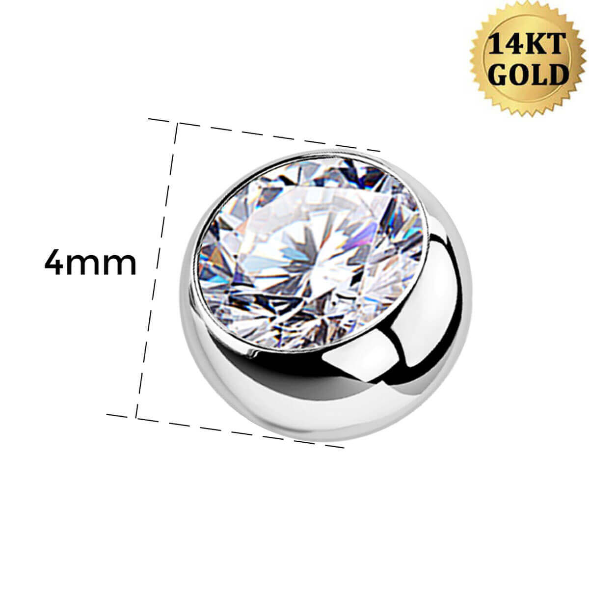 Boule CZ en or blanc 14K Anneaux de ventre 14G Boule CZ 14G