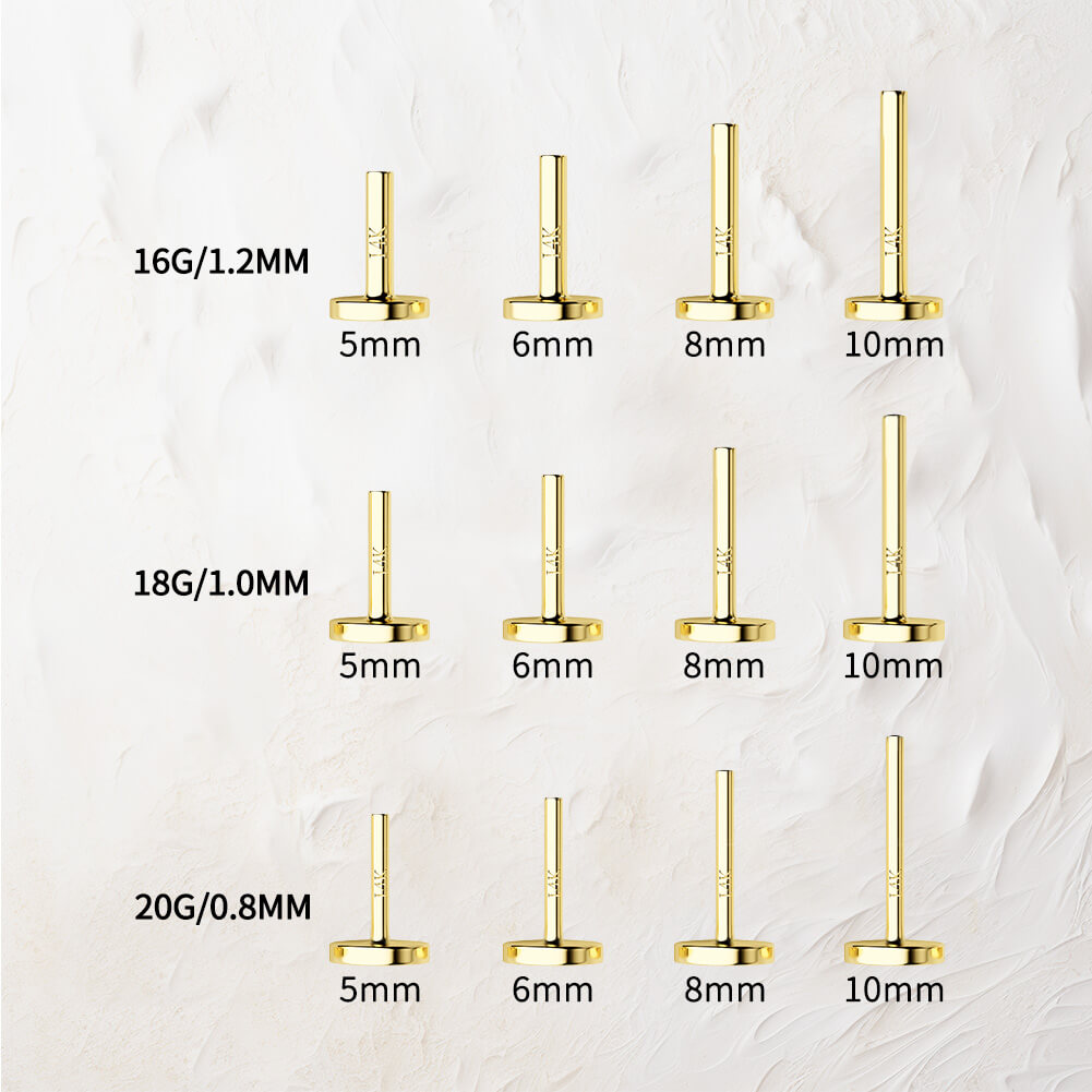 14K Gold Flat Back Threadless Post