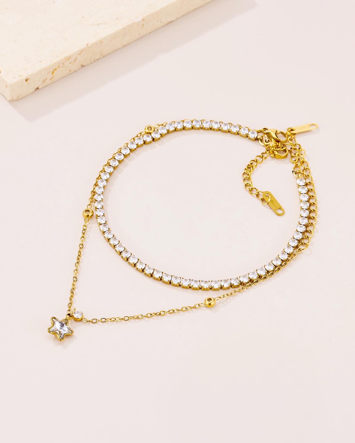 gold Star Charm Layered Anklet Set