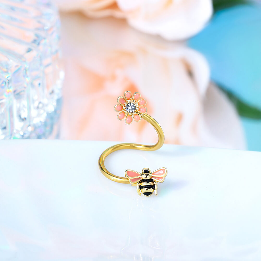 Bee and Flower S-Shape Helix Ring