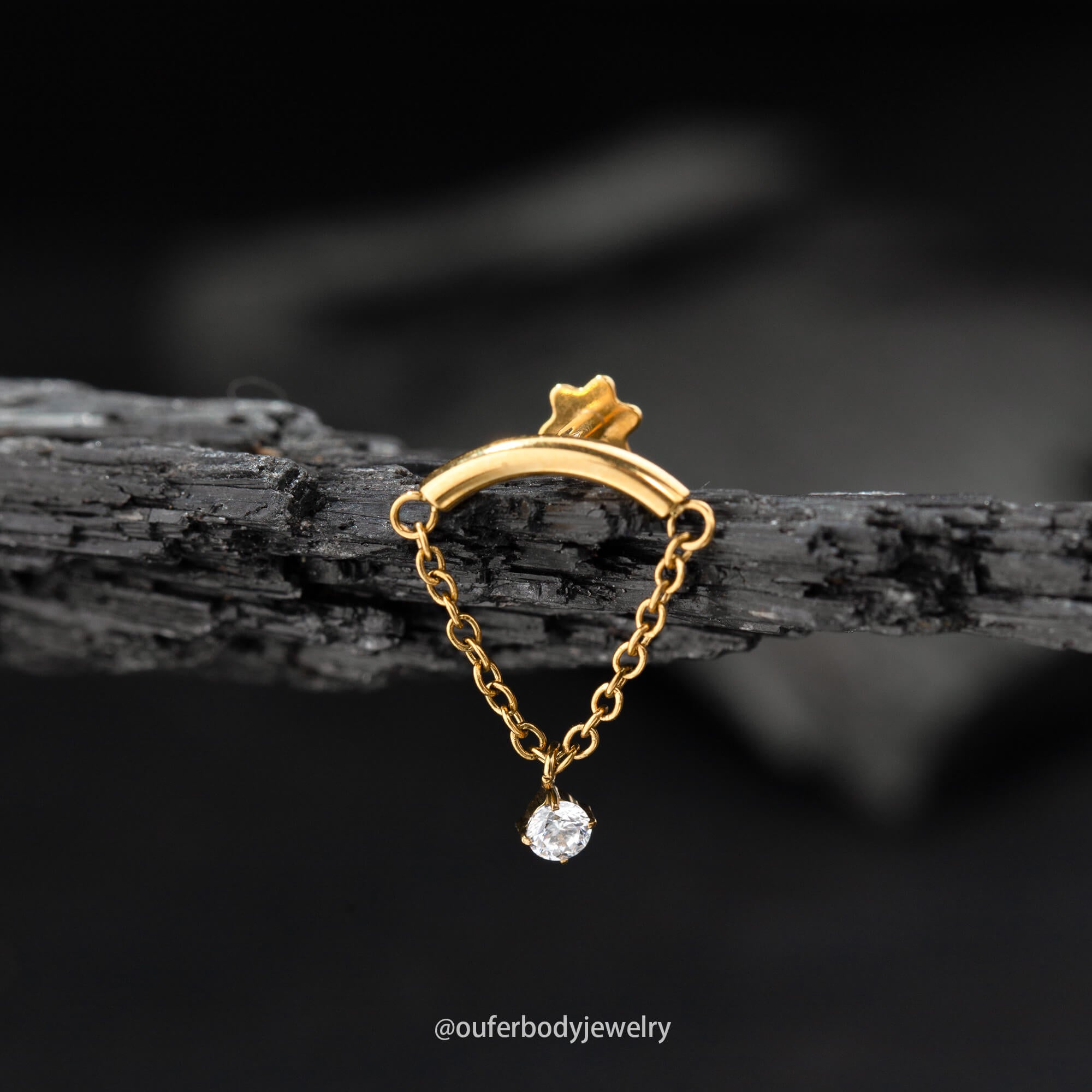 gold chain dangle helix stud