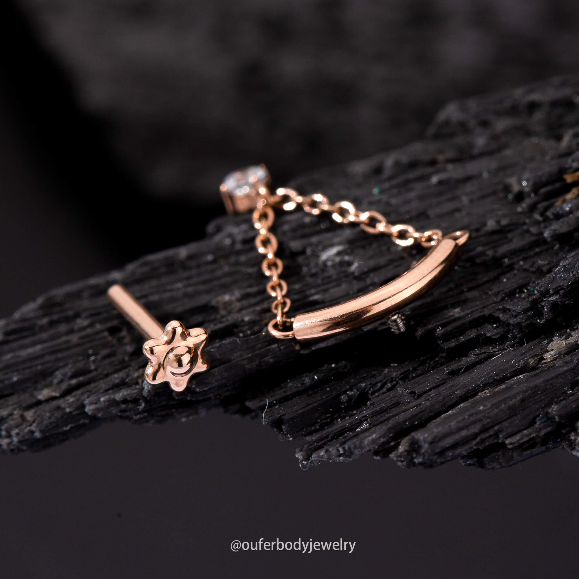 rose gold internally threaded chain dangle helix stud