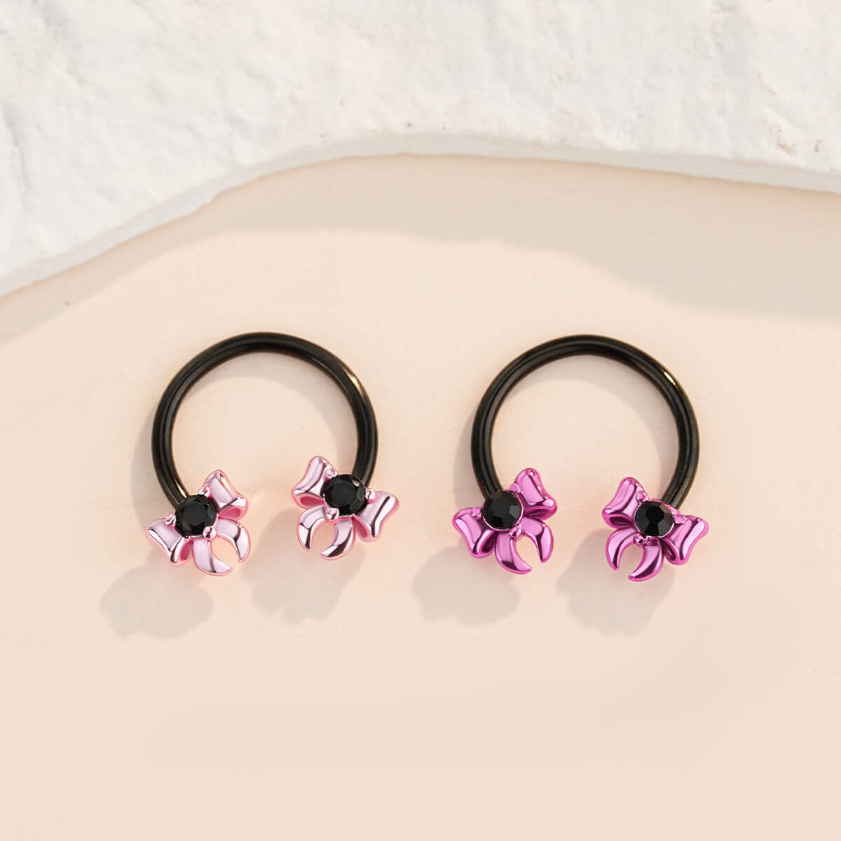 Pink Bow Black Horseshoe Septum Ring