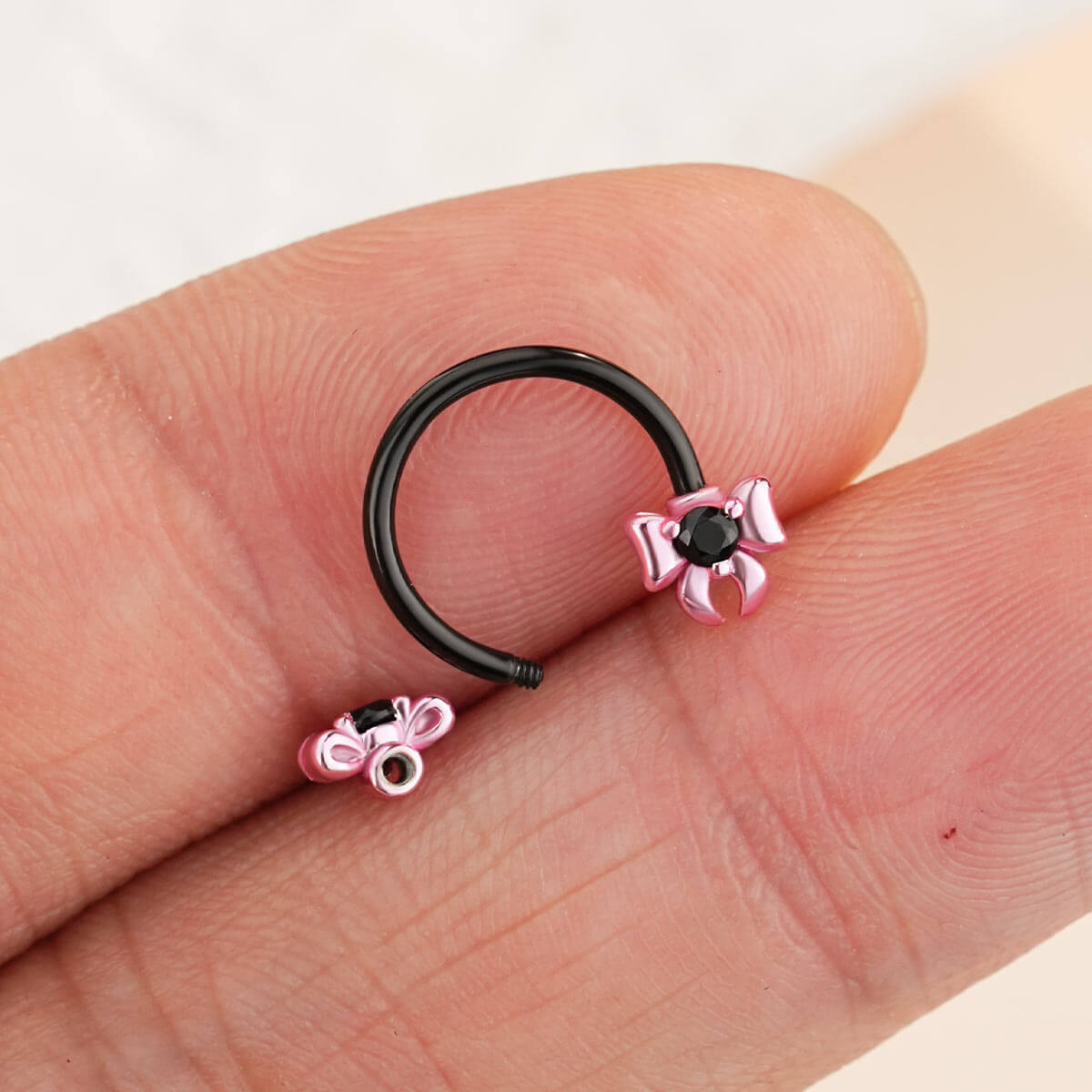 Pink Bow Black Septum Ring