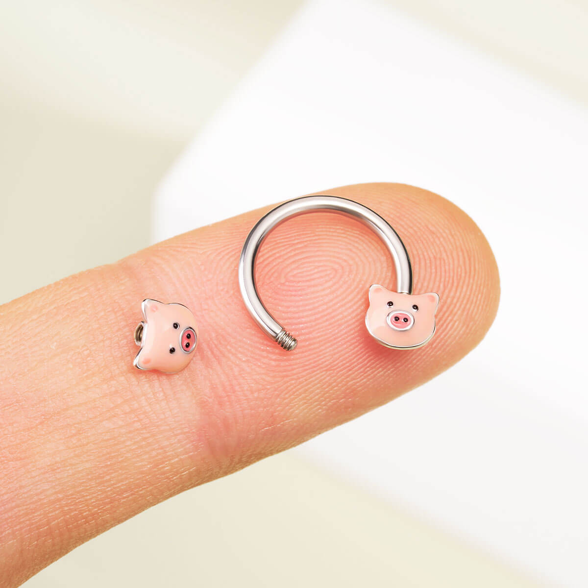 16G Pink Pig Horseshoe Septum Ring