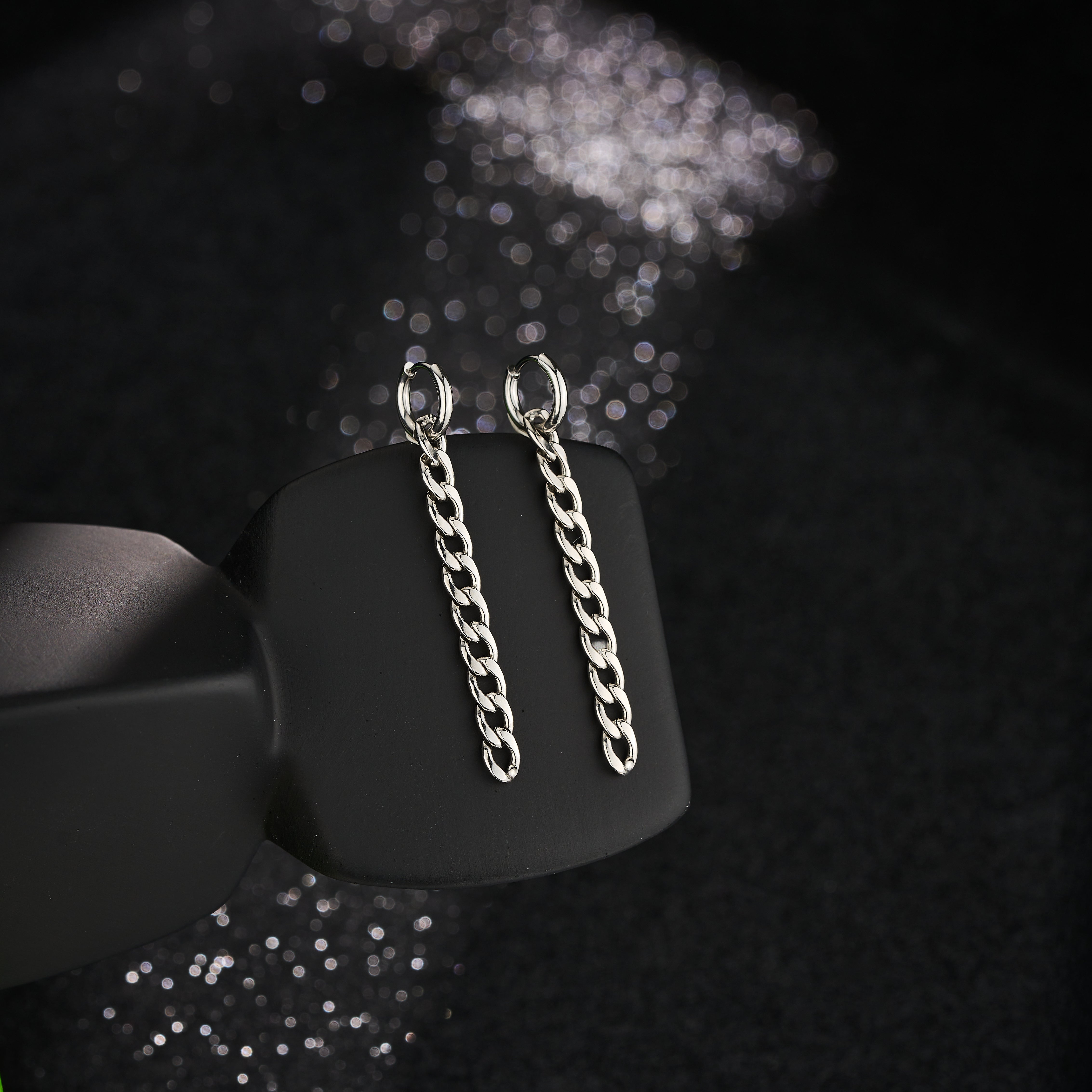 silver Long Chain Drop Earrings