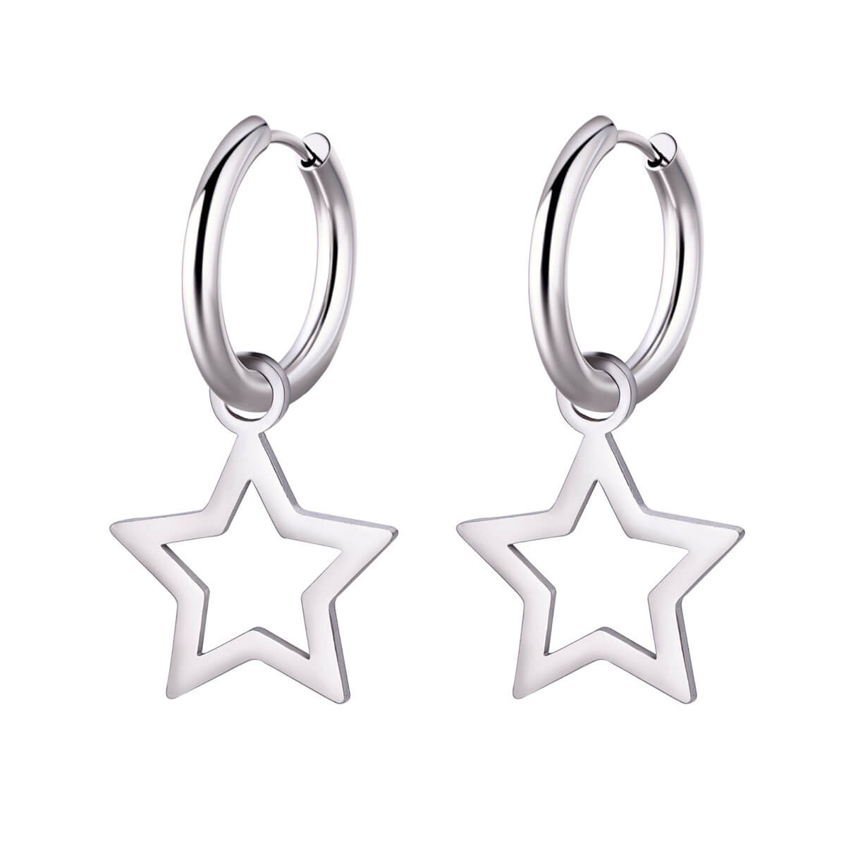 silvery star hoop earring