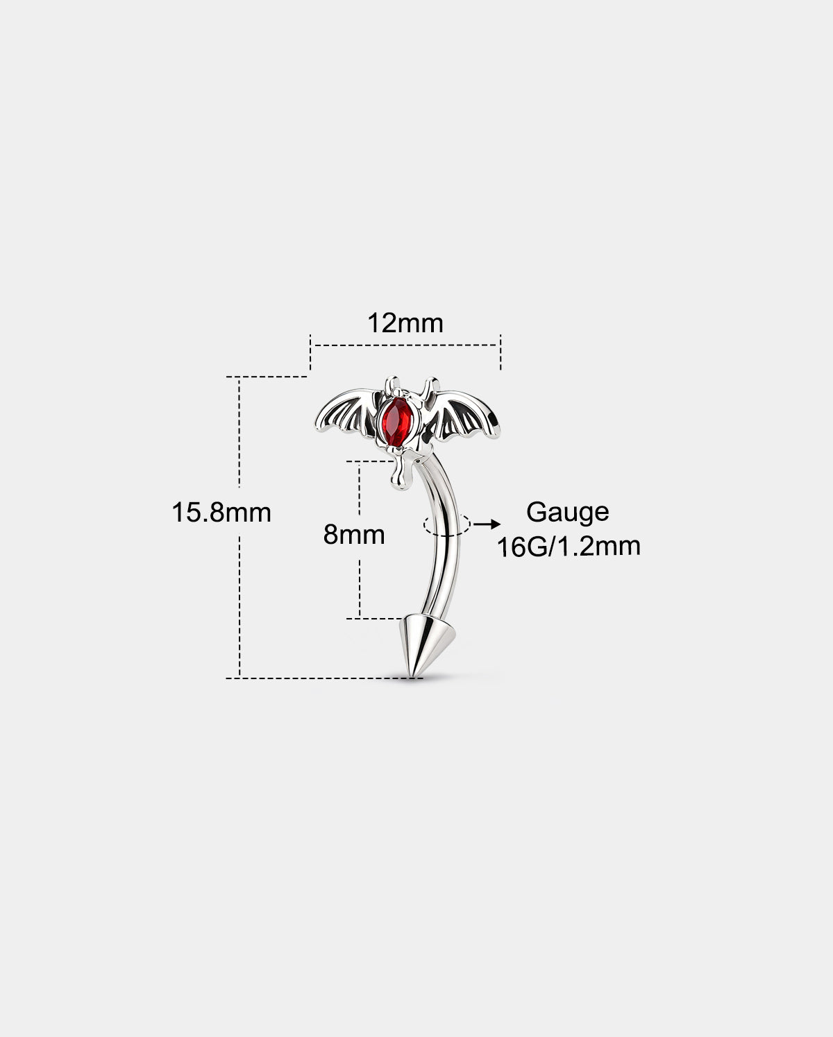 Bat Wing Devil Eye CZ Curved Eyebrow Ring