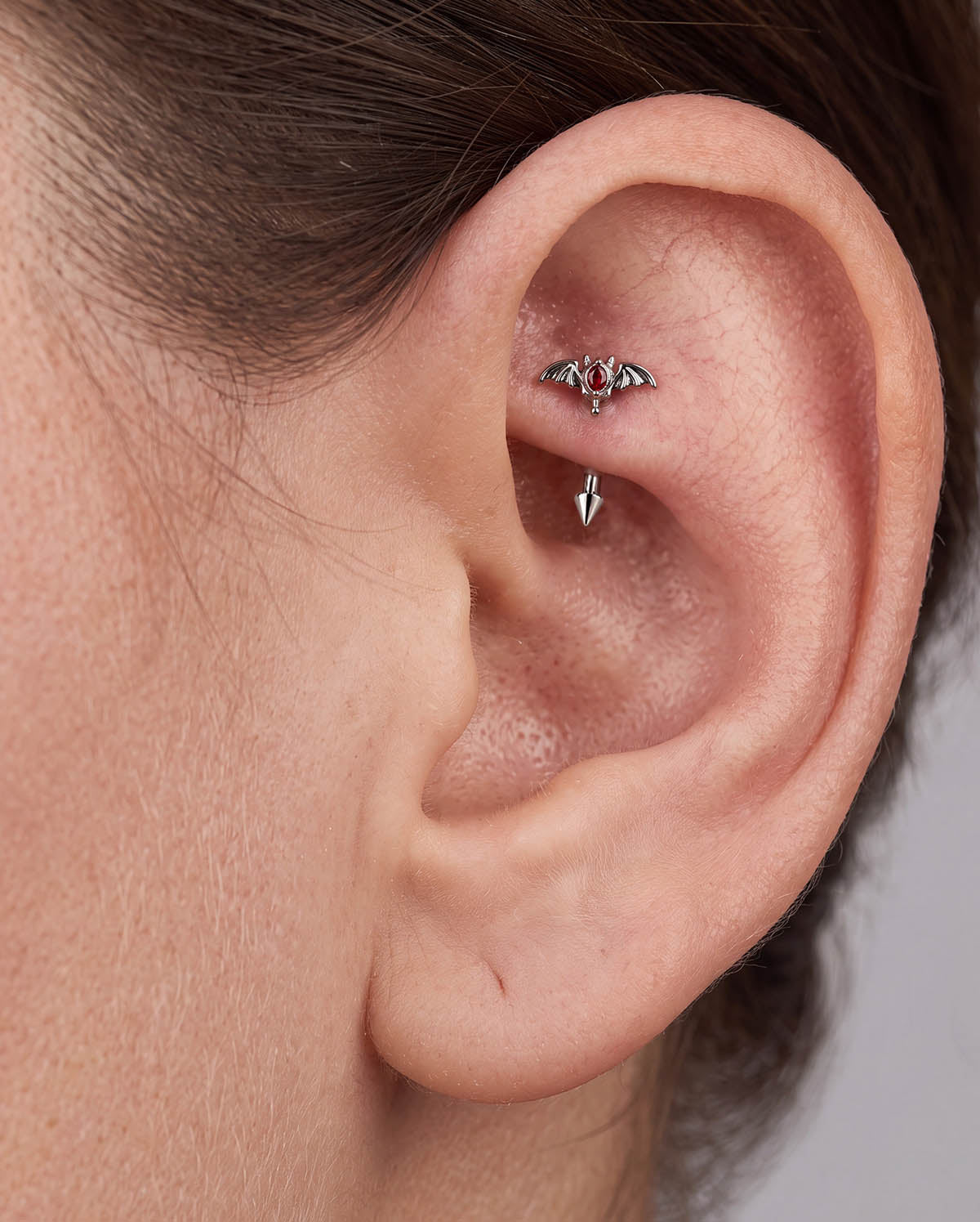 Bat Wing Devil Eye CZ Curved Eyebrow Ring