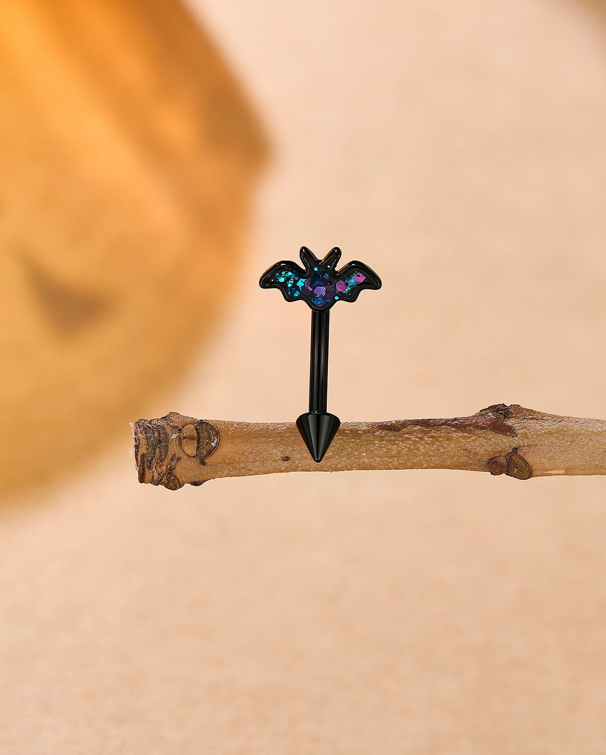 Glitter Bat Internally Threaded Curved Eyebrow Ring