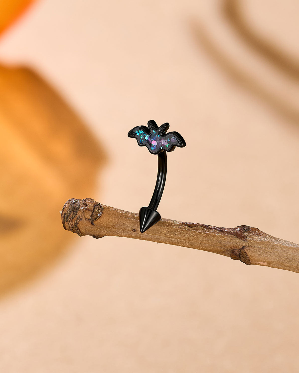 Glitter Bat Internally Threaded Curved Eyebrow Ring