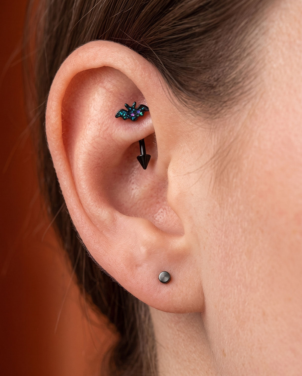 Glitter Bat Internally Threaded Curved Rook Piercing