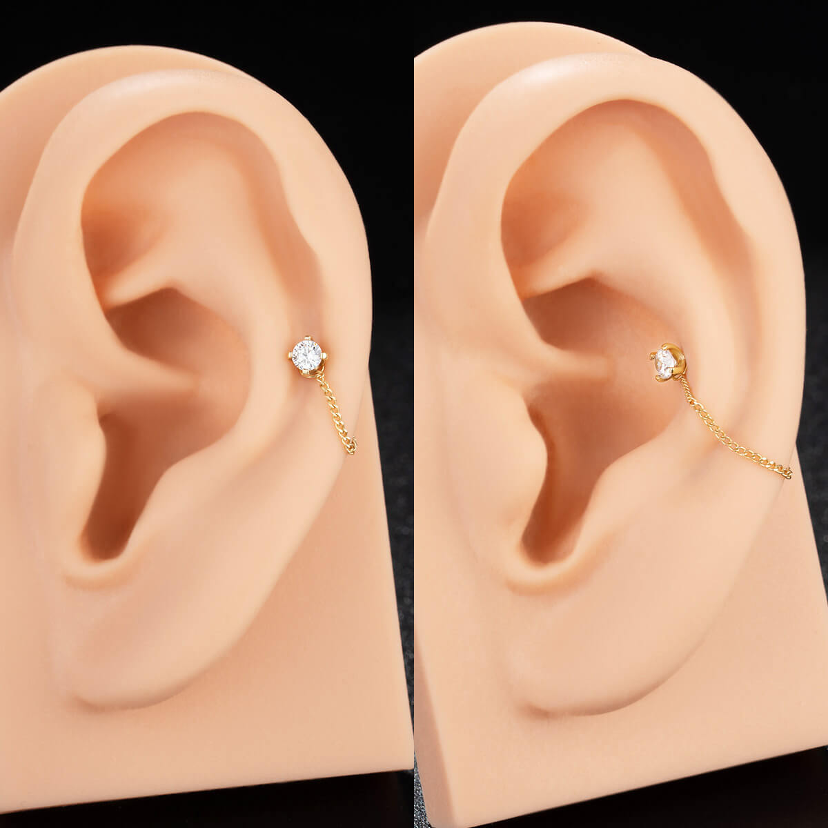 14K Solid Gold Single Chain Cartilage Earring